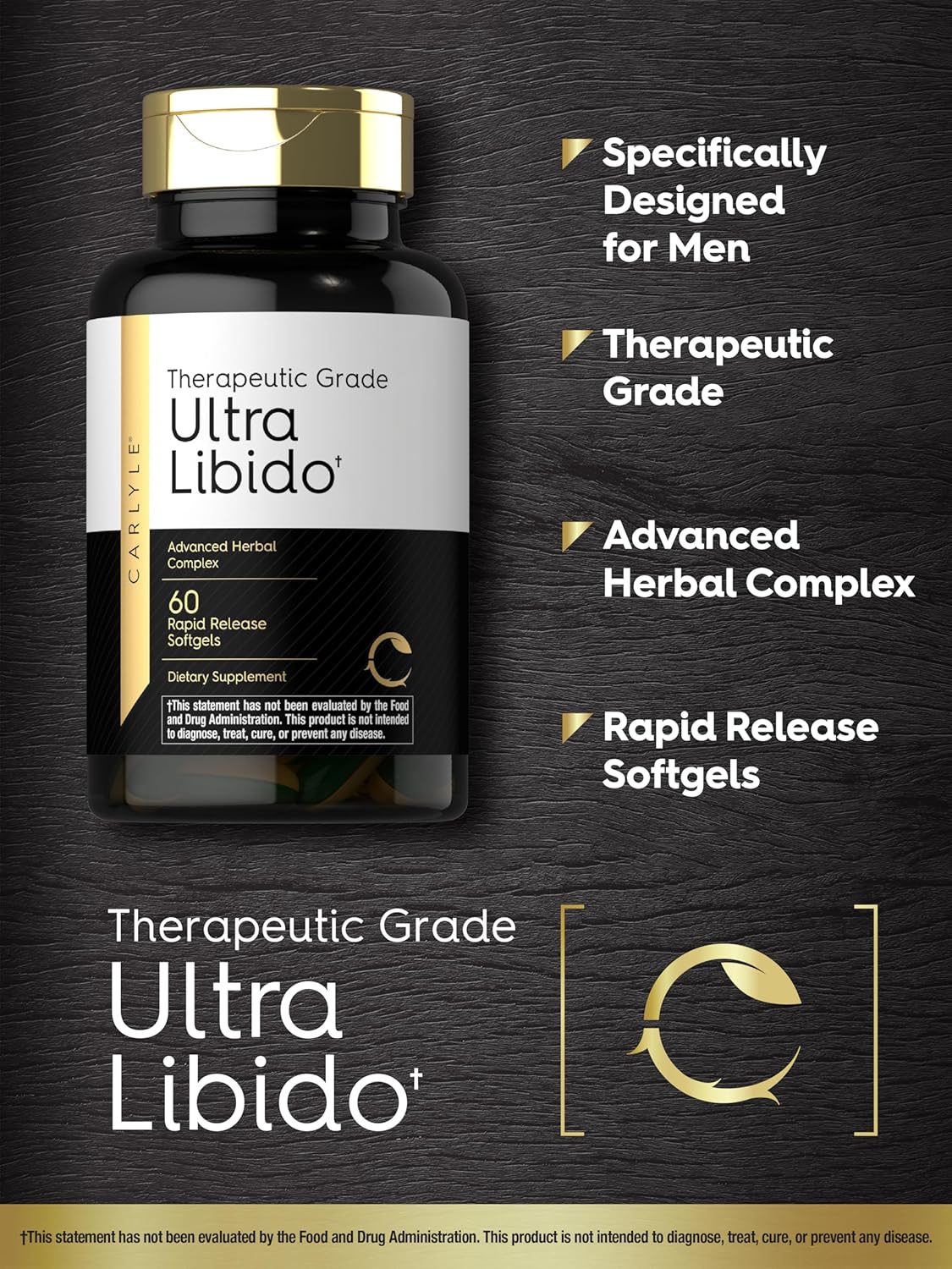 Carlyle Ultra Libido Supplement for Men | 60 Softgel Capsules | Extreme Male Formula | Non-GMO & Gluten Free - DragonVitality