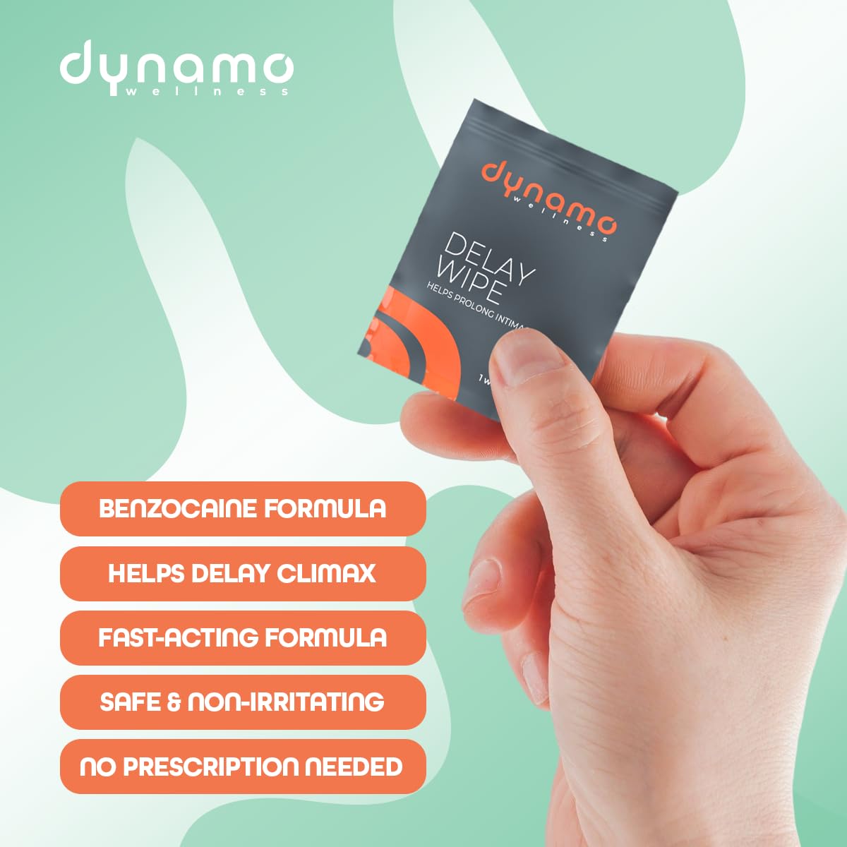 Dynamo Delay Wipes for Men – 4% Benzocaine Climax Control Wipes to Last Longer in Bed – Male Desensitizing Wipes for Endurance – 6 Count - DragonVitality