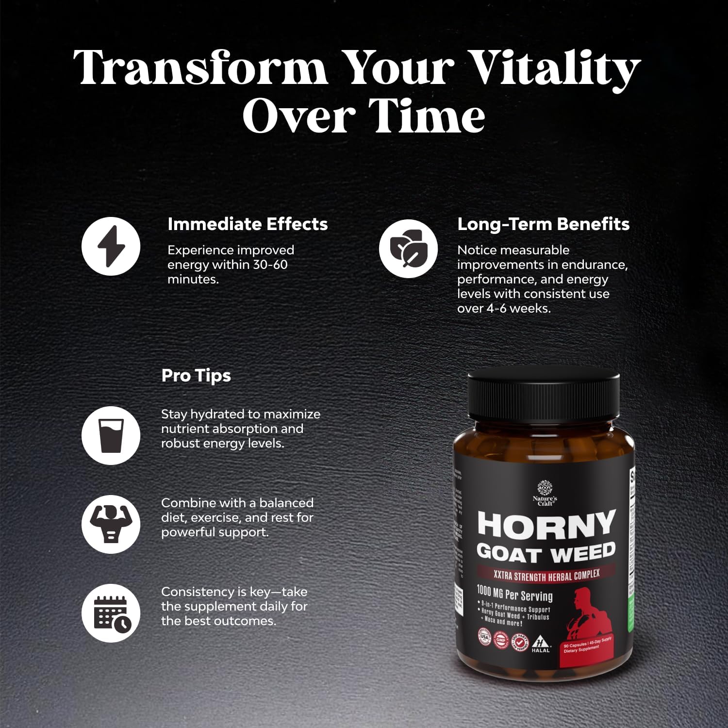 Natures Craft Horny Goat Weed for Men - Extra Strength Male Supplement with Black Maca Root, Tongkat Ali, Saw Palmetto & Panax Ginseng Extract for Stamina & Energy - 90 Capsules - DragonVitality