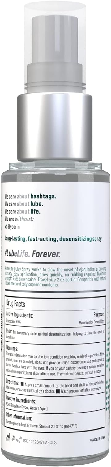 Lube Life Climax Control Delay Spray, Male Genital Desensitizer with Active Ingredient Benzocaine to Keep You Lasting Longer, Stamina-Enhancing, for Men and Couples, 2 Fl Oz - DragonVitality