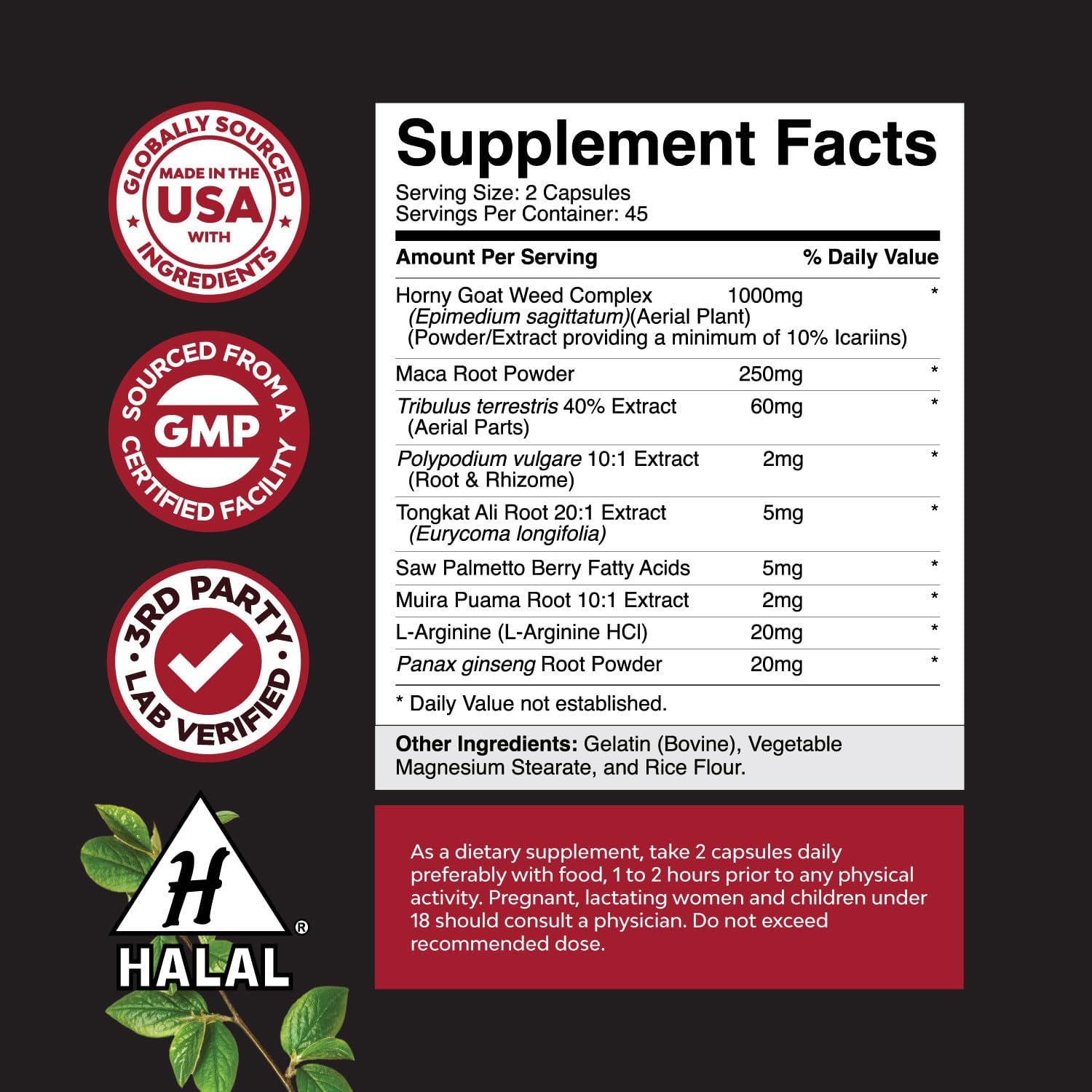 Natures Craft Horny Goat Weed for Men - Extra Strength Male Supplement with Black Maca Root, Tongkat Ali, Saw Palmetto & Panax Ginseng Extract for Stamina & Energy - 90 Capsules - DragonVitality