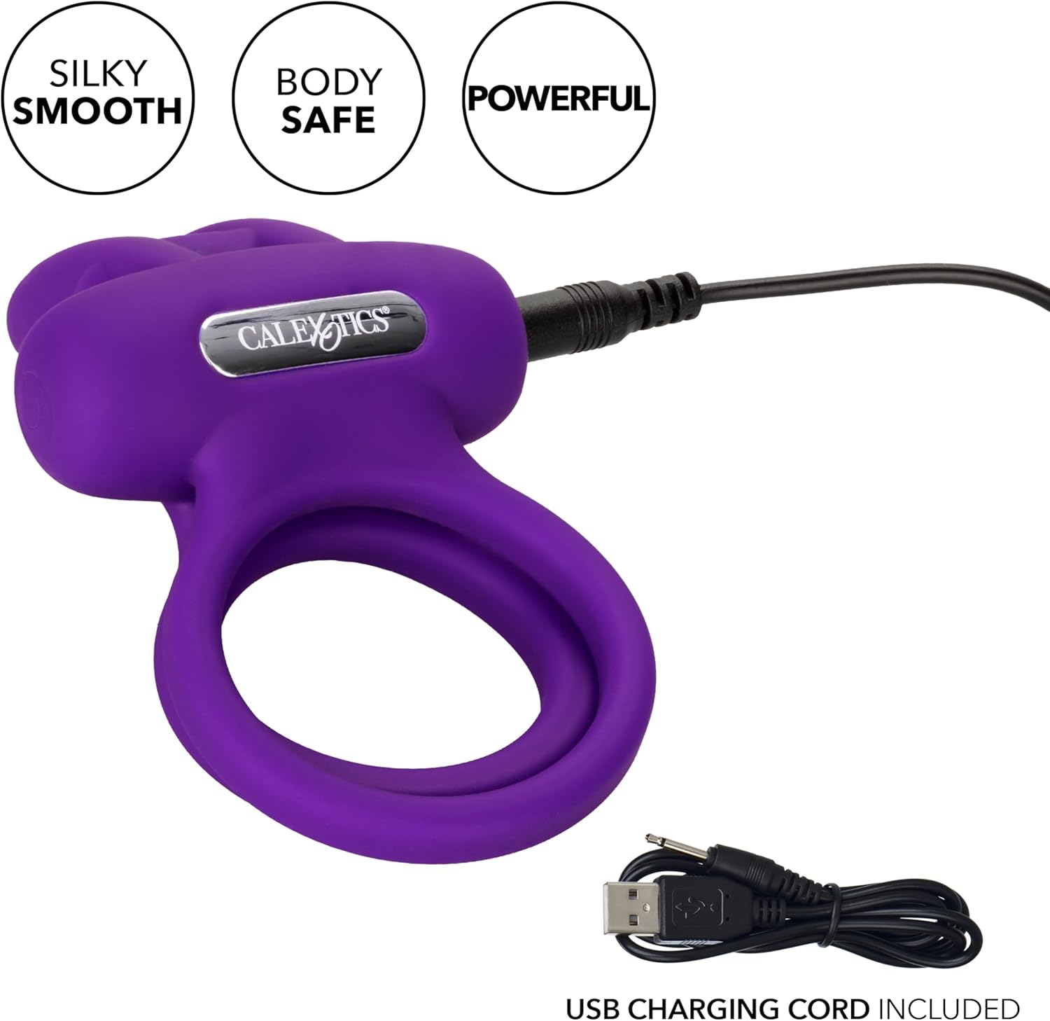 CalExotics Silicone Rechargeable Dual Rockin’ Rabbit Enhancer, Vibrating Cock Ring for Couple Adult Sex Toy Purple SE-1843-20-3 - DragonVitality