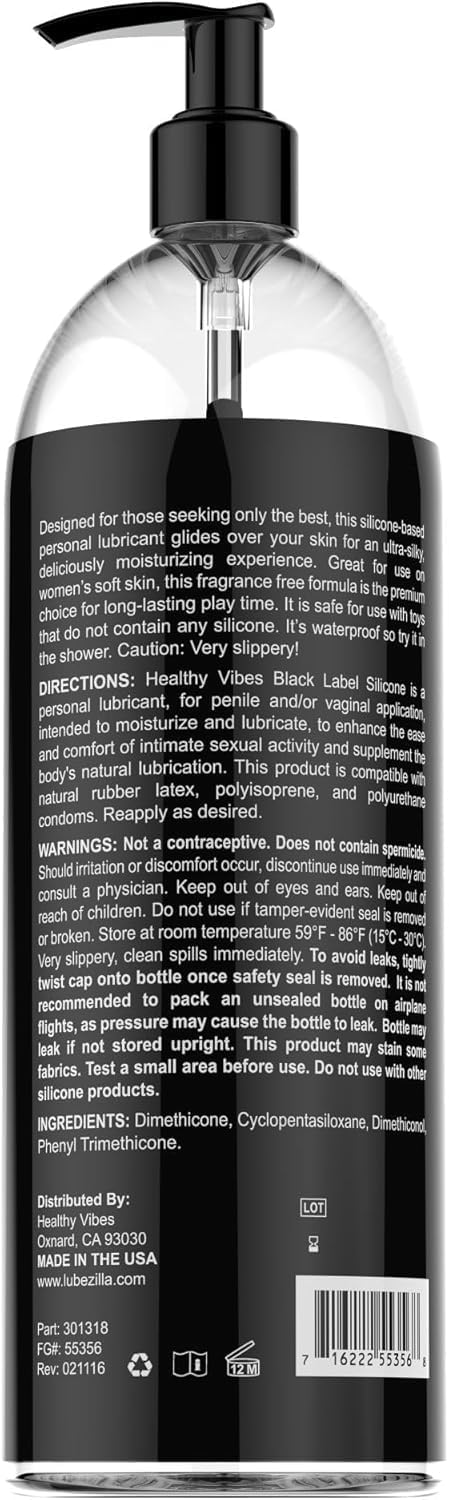 Black Label Silicone Based Personal Lubricant- Lasts Long & Easy to Clean, Water Resistant Lube, Lubricant for Privacy Safe for Most Skin Types- 8 oz - DragonVitality