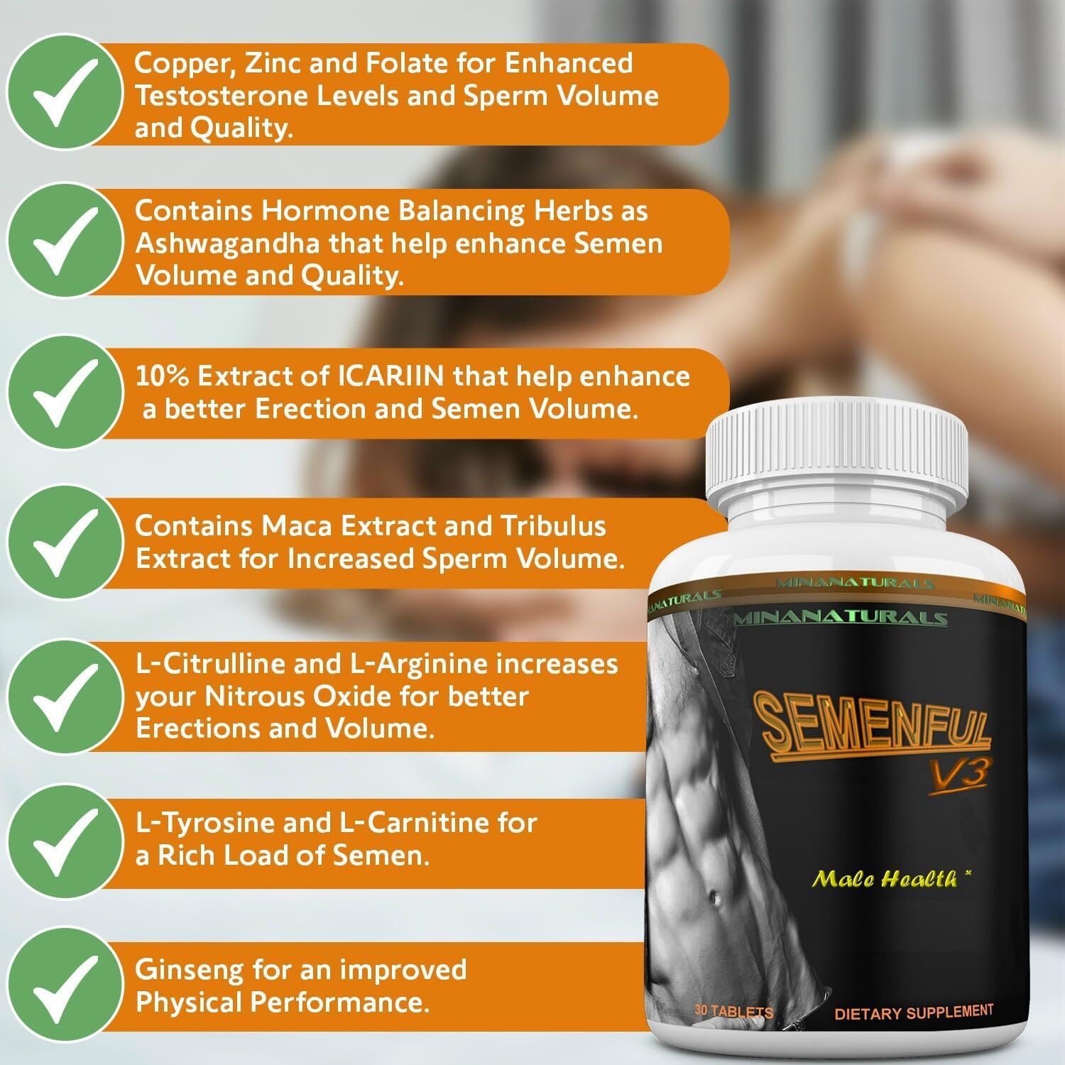 SEMENFUL-V3 Semen Volumizer. Climax Enhancer for Male and Female. Cum Volume Enhancement. Helps Increase Sperm Volume to Achieve Extreme Arousals. 30 Tablets - DragonVitality