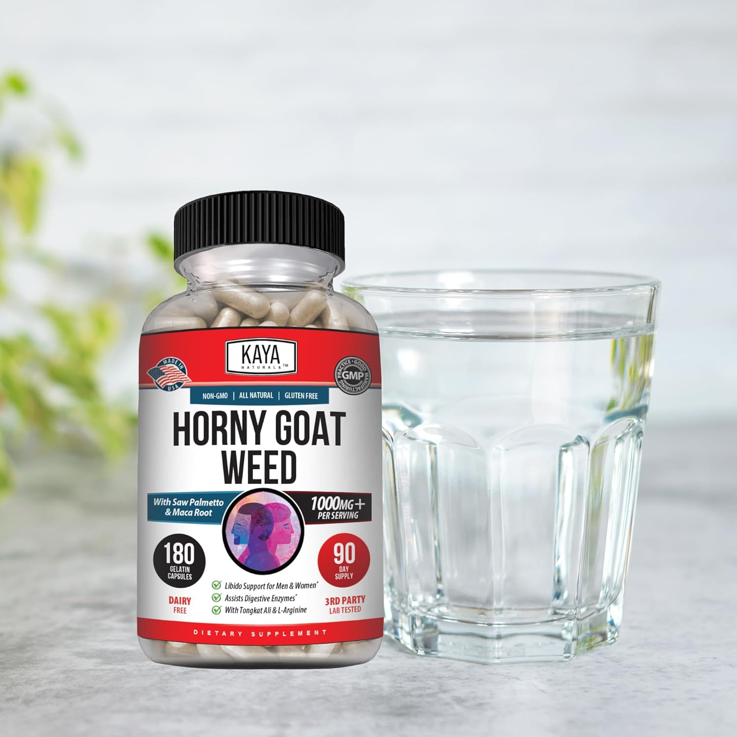 Kaya Naturals Horny Goat Weed Extract with Maca - Complex with Saw Palmetto Ginseng, Arginine Vitamin Supplement - Horny Goat Weed - 60 Count - DragonVitality