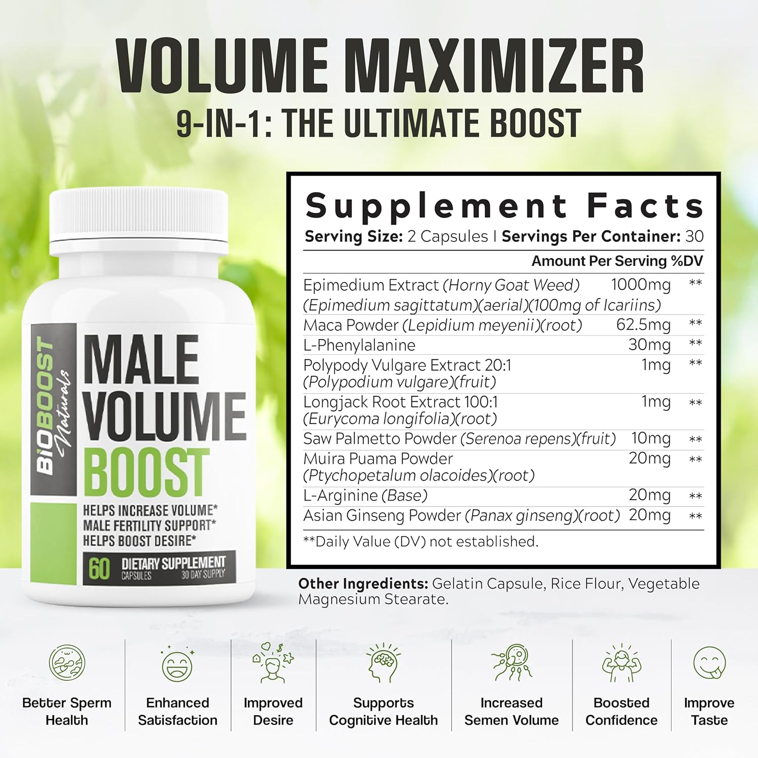 Semen Volume Booster for Men - Pills for Men Fast Acting Blood Flow for Male Size Enlargement + Load Size | 9 Research Backed Ingredients for Girth, Size, Stamina & Desire - 60 Capsules - DragonVitality