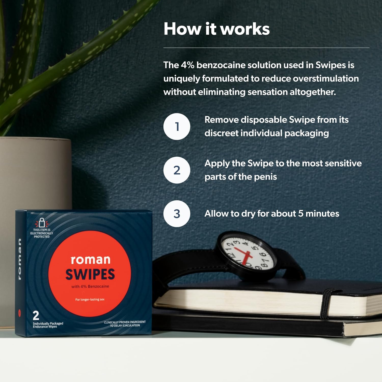 ROMAN Swipes | Fast-Acting, Convenient, Over-The-Counter Wipes Increase Stamina, Formulated with 4% Benzocaine, Features Discreet Packaging | 12-Pack - DragonVitality