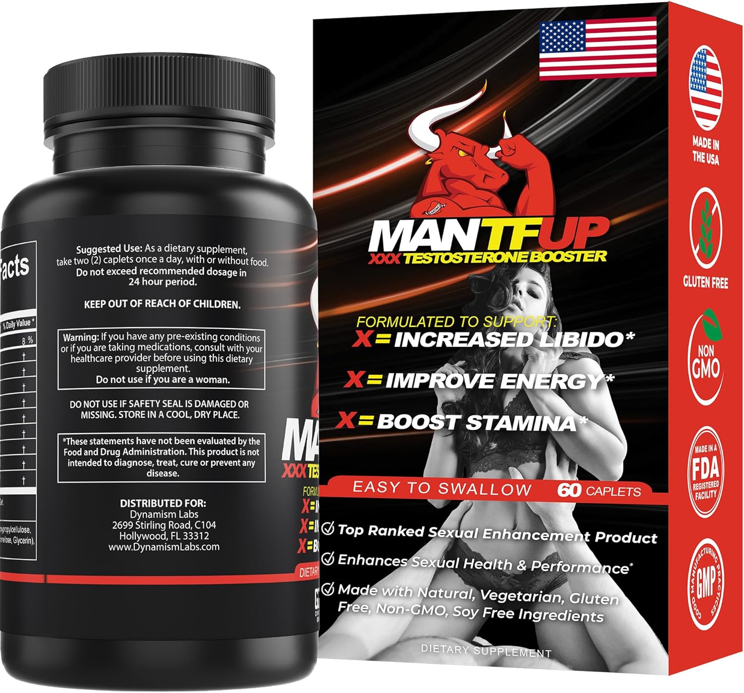 MANTFUP Vitality Enhancer for Men | Fast-Acting Testosterone Booster & Daily Supplement to Support Male Health & Libido | Potenciadores de Testosterona | Made in USA (1 Month Supply, 60 Caplets) - DragonVitality