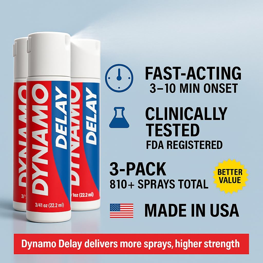 Dynamo Delay Spray for Men – 13% Lidocaine Numbing Spray to Help You Last Longer – 2 Pack Climax Control – FDA Registered, Better Value - DragonVitality