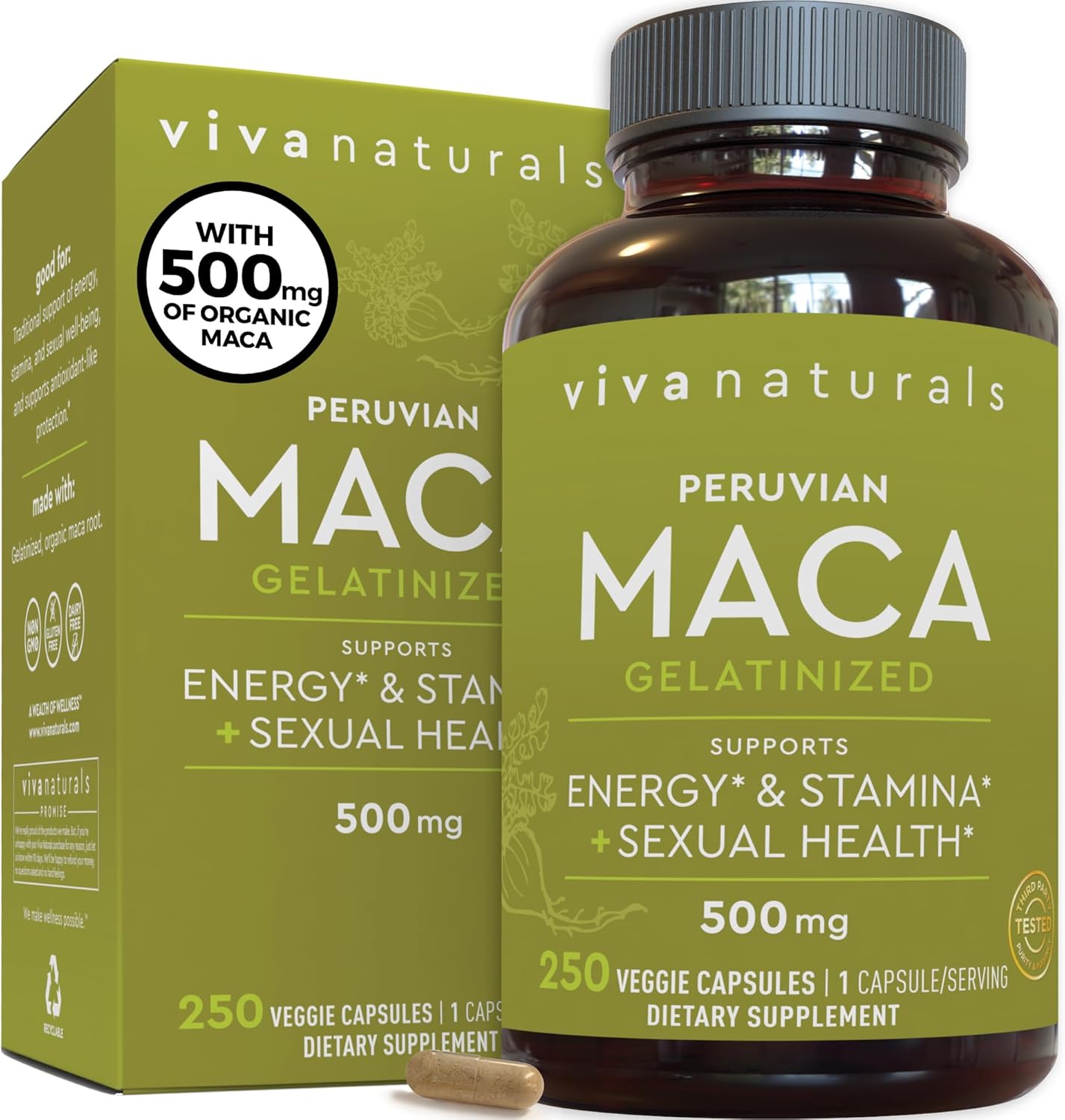 Peruvian Maca Root Supplement for Women & Men, 500mg - Traditionally Used to Support Sexual Well-Being, Stamina & Endurance - 250 Yellow Maca Root Powder Capsules - DragonVitality