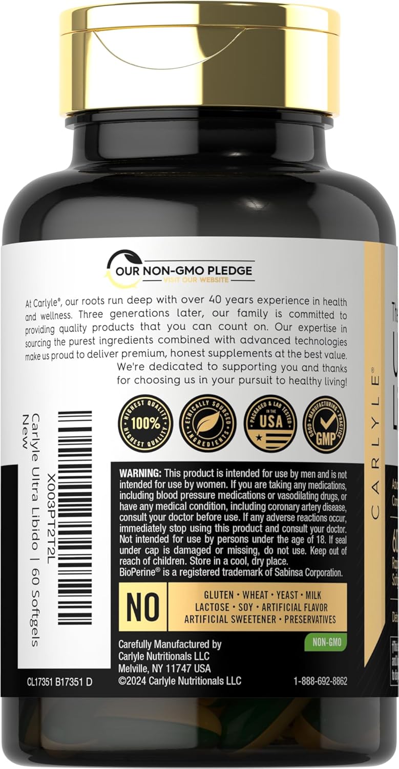 Carlyle Ultra Libido Supplement for Men | 60 Softgel Capsules | Extreme Male Formula | Non-GMO & Gluten Free - DragonVitality