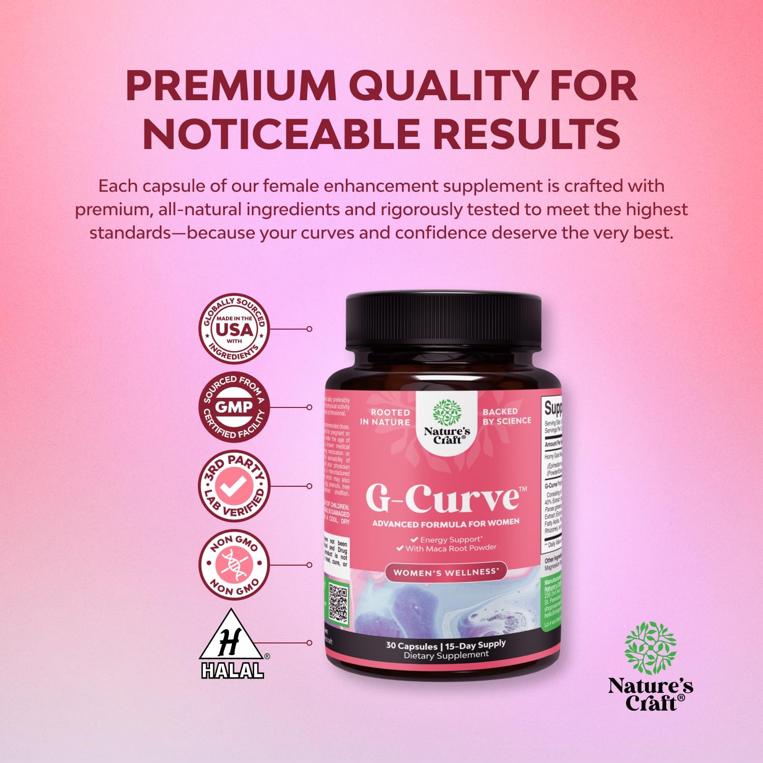 Natures Craft G-Curve Butt and Breast Enhancement Pills - Herbal Enhancer May Support Body Sculpting Curves with Saw Palmetto Extract Horny Goat Weed for Women *Results Vary 60 Count - DragonVitality