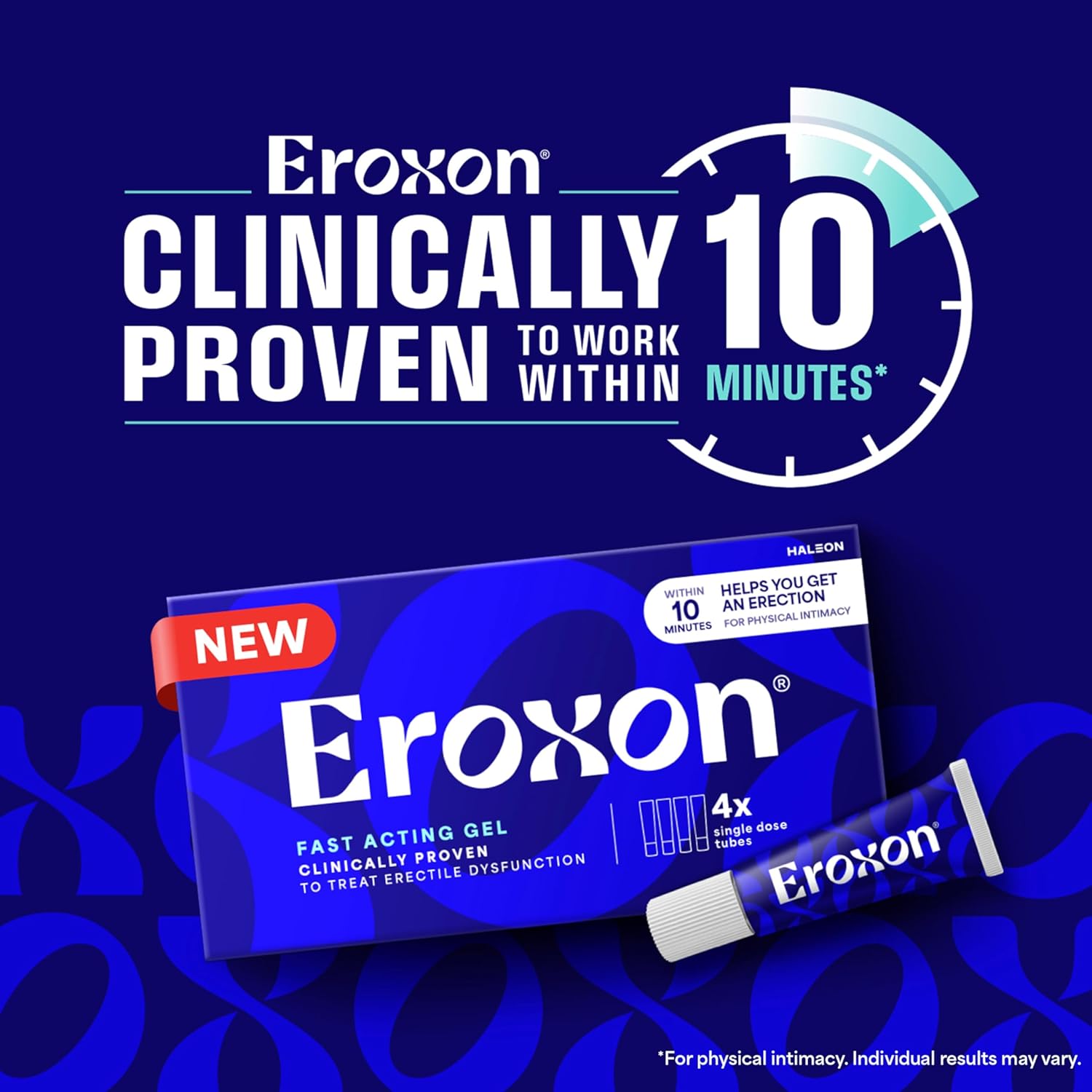 Eroxon Erectile Dysfunction Treatment Gel, New Clinically Proven Topical Gel, Helps Get an Erection Within 10 Minutes, 4 Single Use Tubes - DragonVitality