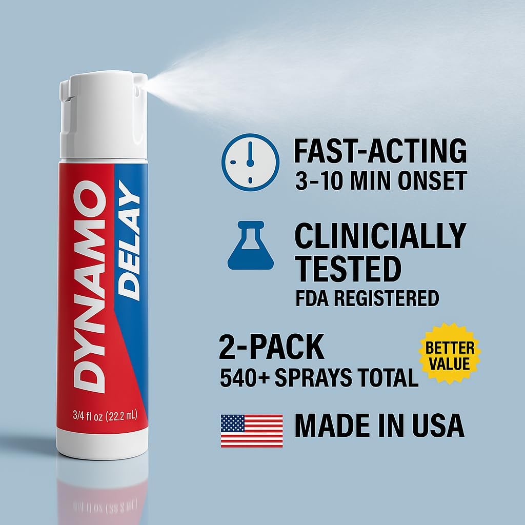 Dynamo Delay Spray for Men – 13% Lidocaine Numbing Spray to Help You Last Longer – 2 Pack Climax Control – FDA Registered, Better Value - DragonVitality