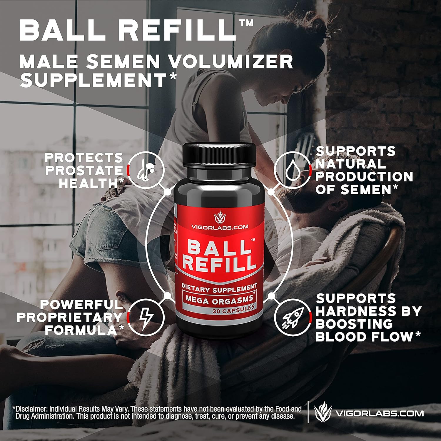 BALL REFILL by Vigor Labs Semen Volumizer & Male Enhancement Supplement | Boost Sexual Drive & Libido | Improve Orgasms & Sexual Performance | Increase Semen Volume | 30 Capsules - DragonVitality