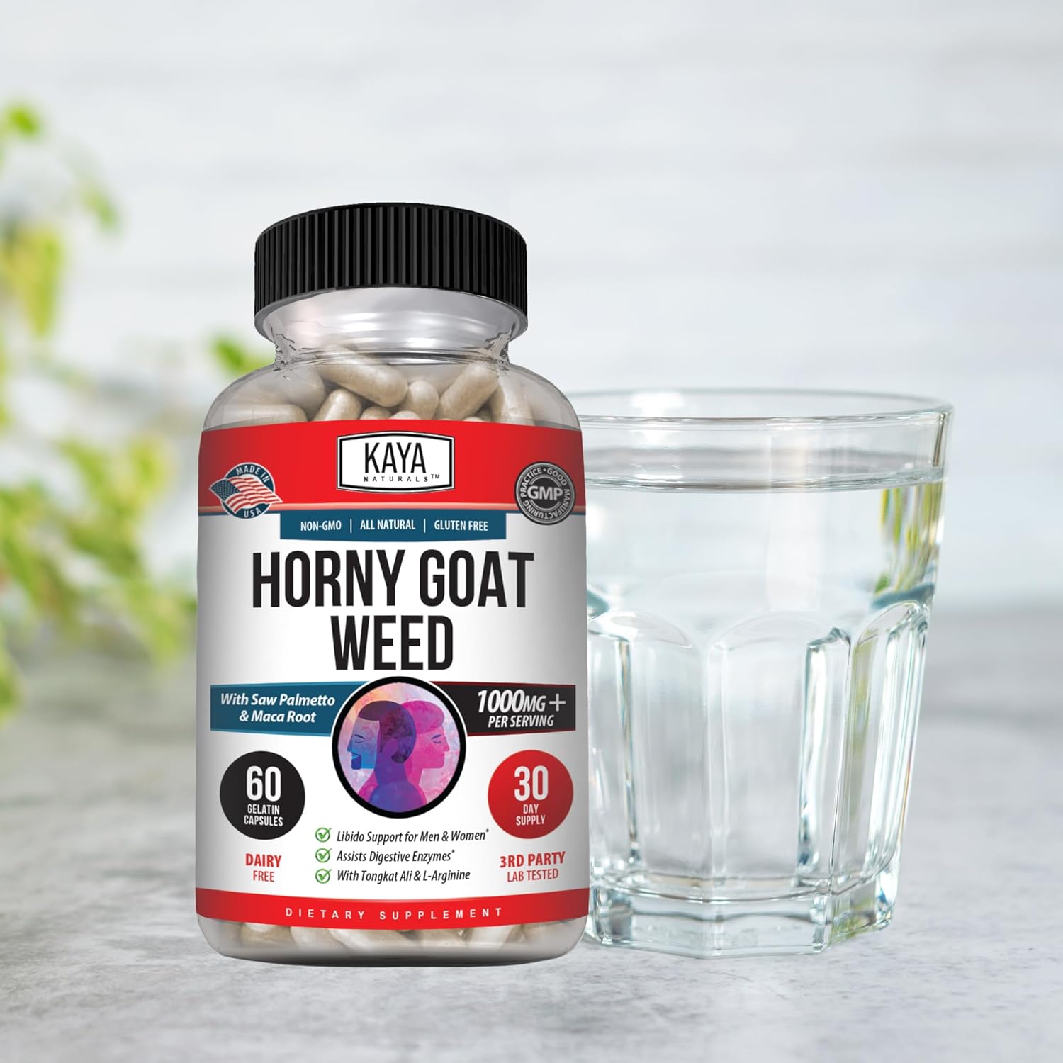 Kaya Naturals Horny Goat Weed Extract with Maca - Complex with Saw Palmetto Ginseng, Arginine Vitamin Supplement - Horny Goat Weed - 60 Count - DragonVitality