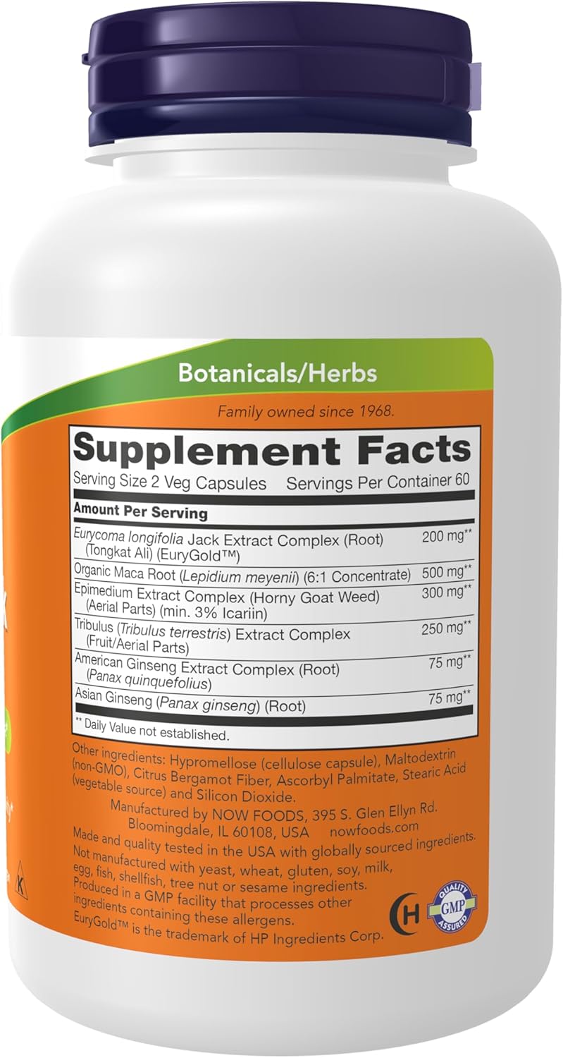 NOW Foods Supplements, TestoJack™ 200 with Tongkat Ali, Tribulus, Maca and Horny Goat Weed, 60 Veg Capsules - DragonVitality
