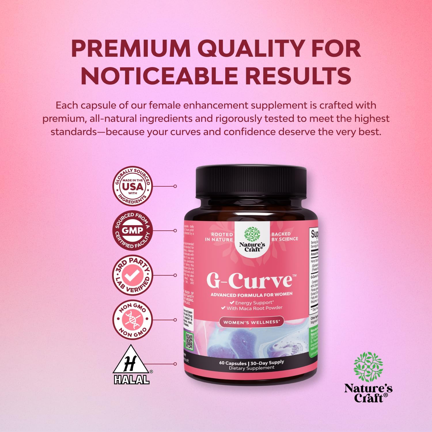 Natures Craft G-Curve Butt and Breast Enhancement Pills - Herbal Enhancer May Support Body Sculpting Curves with Saw Palmetto Extract Horny Goat Weed for Women *Results Vary 60 Count - DragonVitality