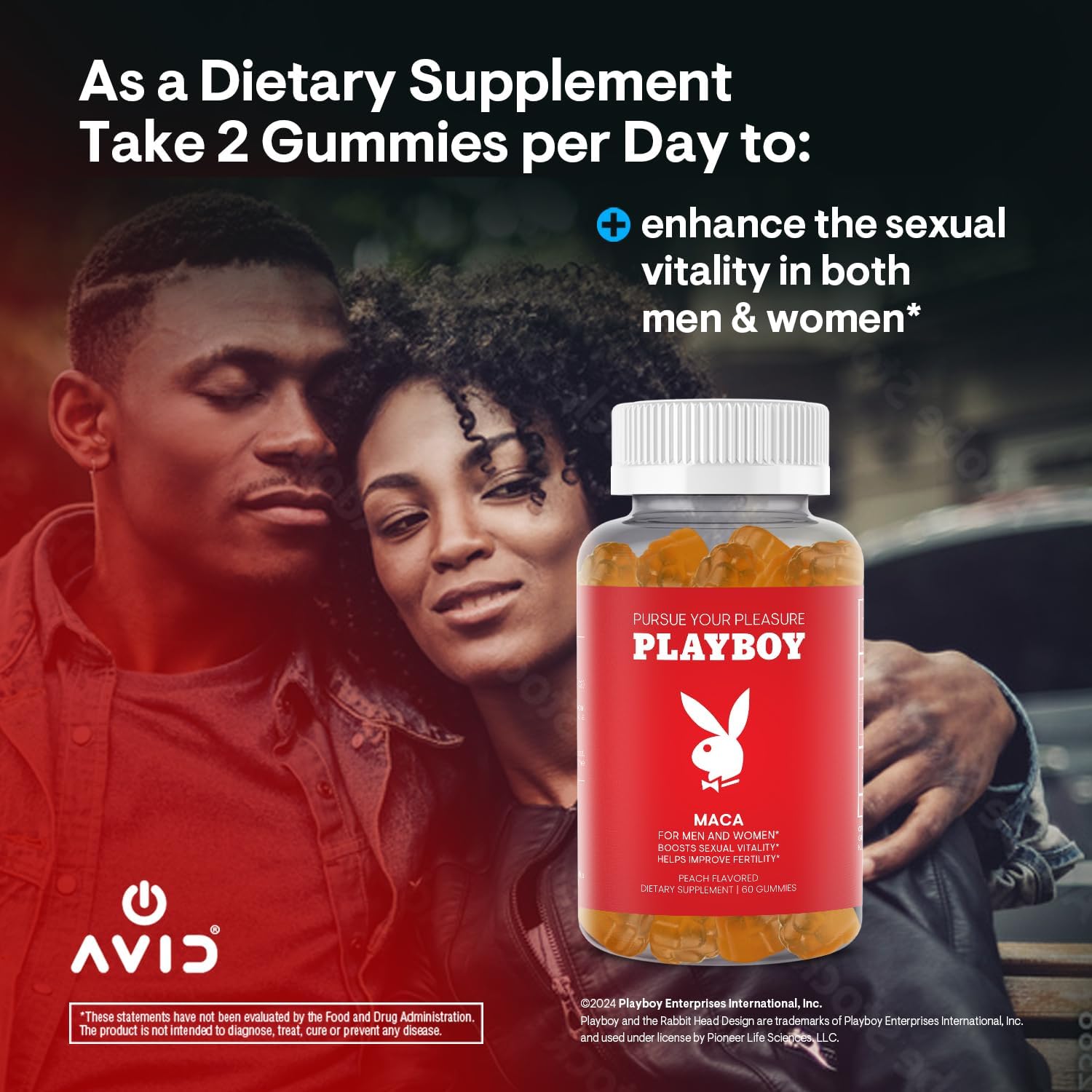 Playboy - Maca Root Gummies for Women and Men (60 Count - Peach Flavored) - Boost Sexual Vitality, Libido, Fertility - Maca Gummies Supplement - 100% Natural, Vegan Non GMO - 4:1 Extract Maca Peruana - DragonVitality