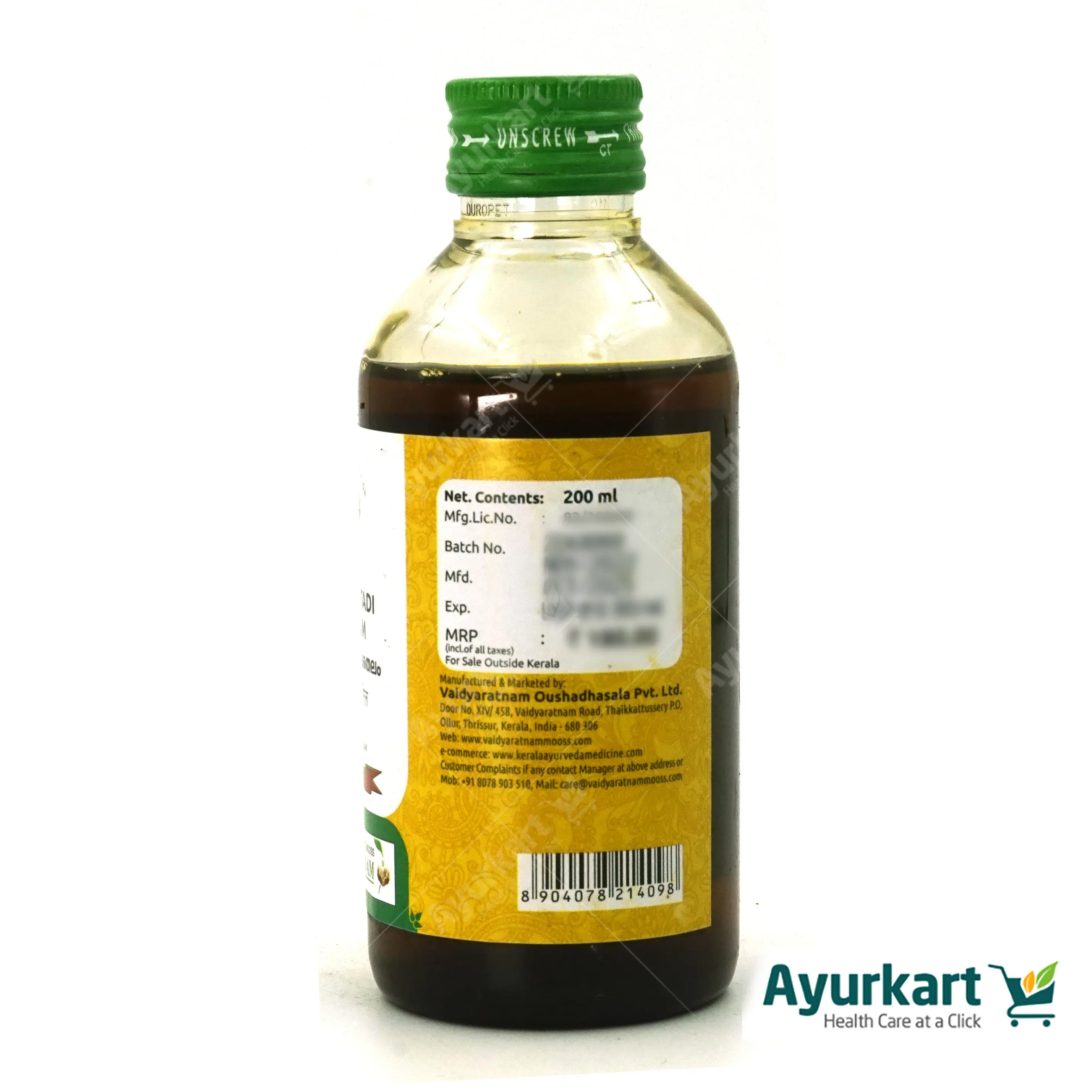 Manjishtadi Thailam - 200ML - Vaidyaratnam - DragonVitality