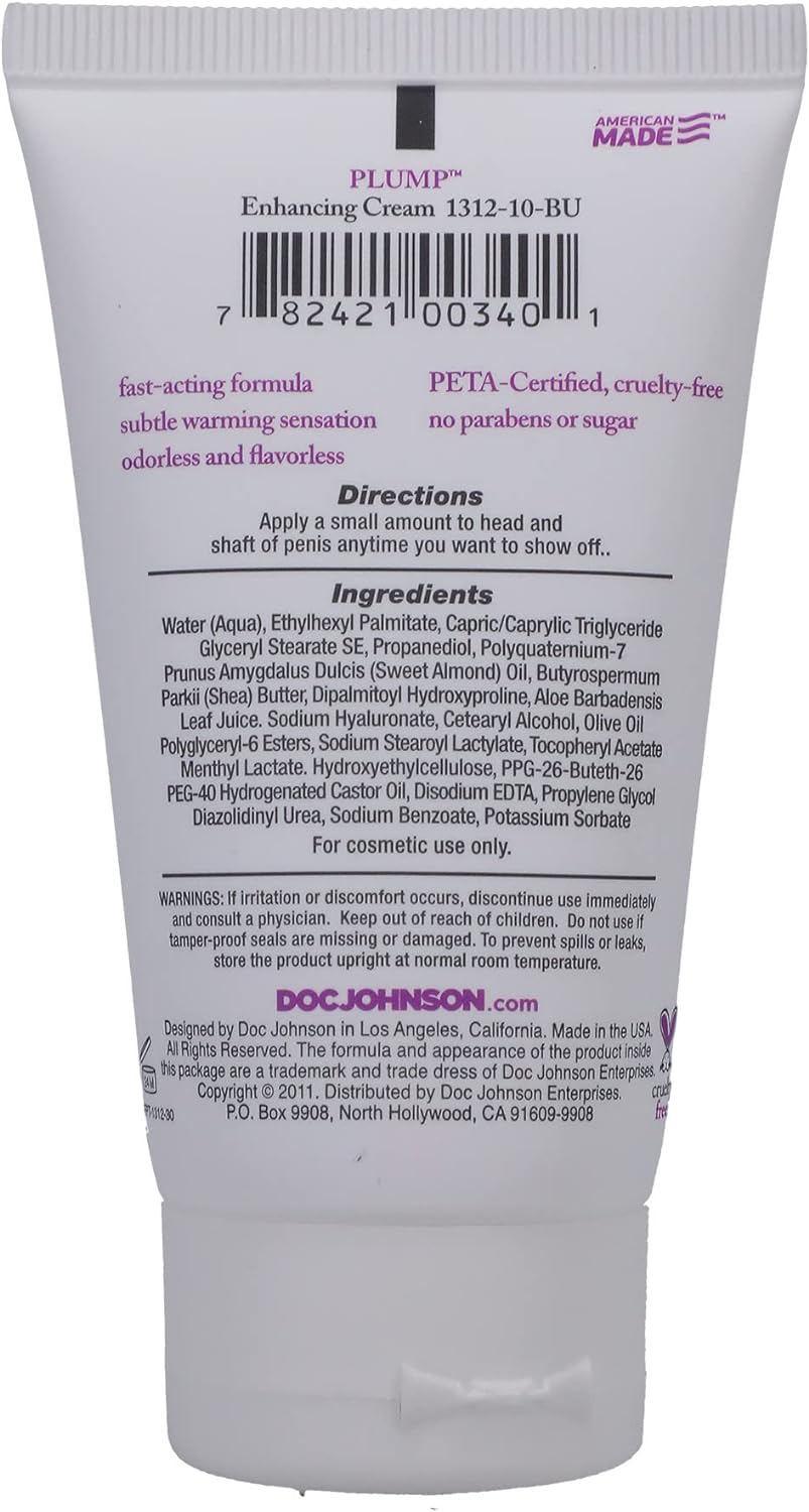 Doc Johnson Plump - Enhancing Cream For Men - Enhances Thickness and Size for Intense Pleasure - Odorless and Tasteless - Free of Glycerin - 2 Oz. (56g) - DragonVitality