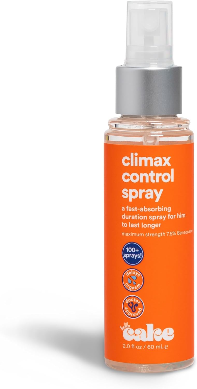 Hello Cake Climax Control Delay Spray, Fast-Absorbing Male Genital Desensitizer with Benzocaine - Last Longer, Stamina Enhancing, Non-Numbing Mist for Men and Couples, 2 fl oz - DragonVitality
