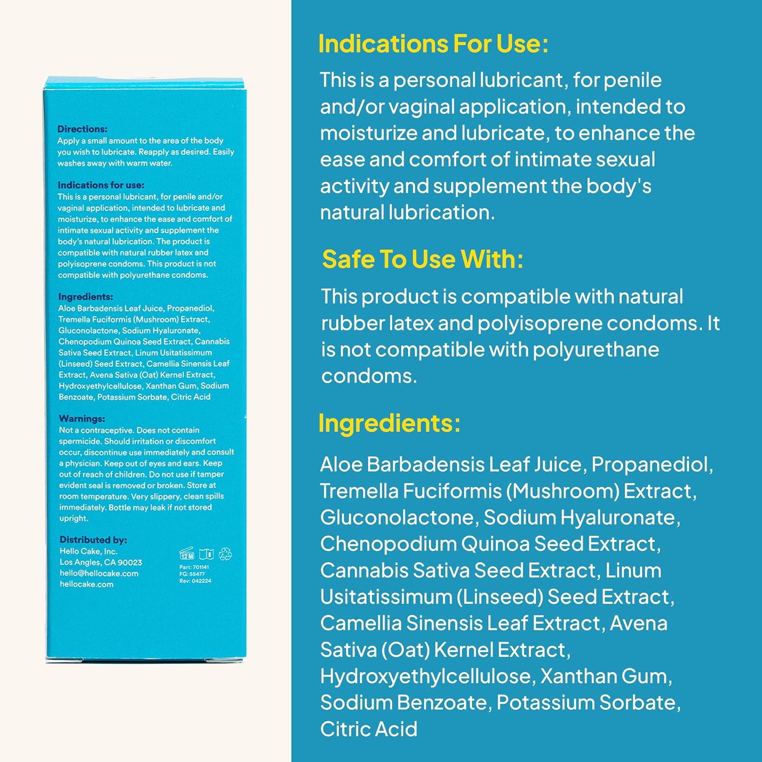 Hello Cake Silicone-Based Personal Lubricant - Hydrating, Long-Lasting, Non-Sticky, Ultra Slippery, Condom Compatible Lube for Men, Women, and Couples 3.3 fl oz - DragonVitality