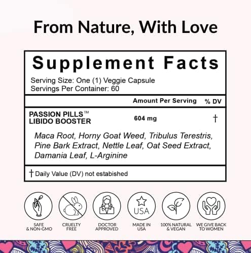 Flower Power 'Passion Pills' Potent Libido Booster for Women | Comprehensive Women's Libido Enhancer | Dynamic Energy Booster for Women - 60 ct Vegan - DragonVitality