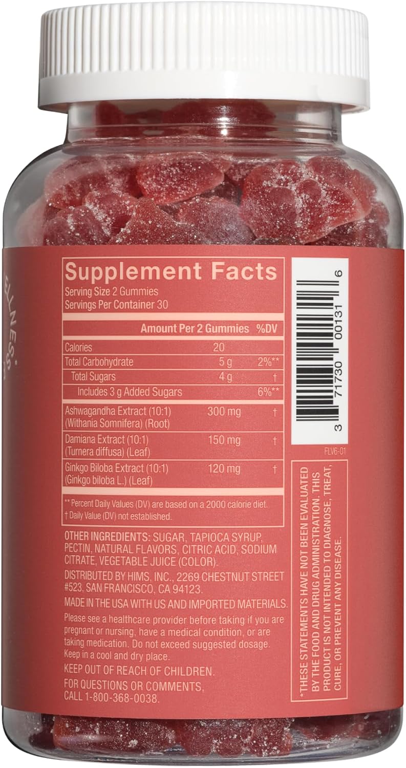 Hers Desire Libido Supplement Gummies for Women - Mood Support & Booster Gummies with Ashwagandha, Ginkgo Biloba & Damiana - No Artificial Sweeteners or Flavors - Sweet Strawberry Flavor, 60 ct - DragonVitality