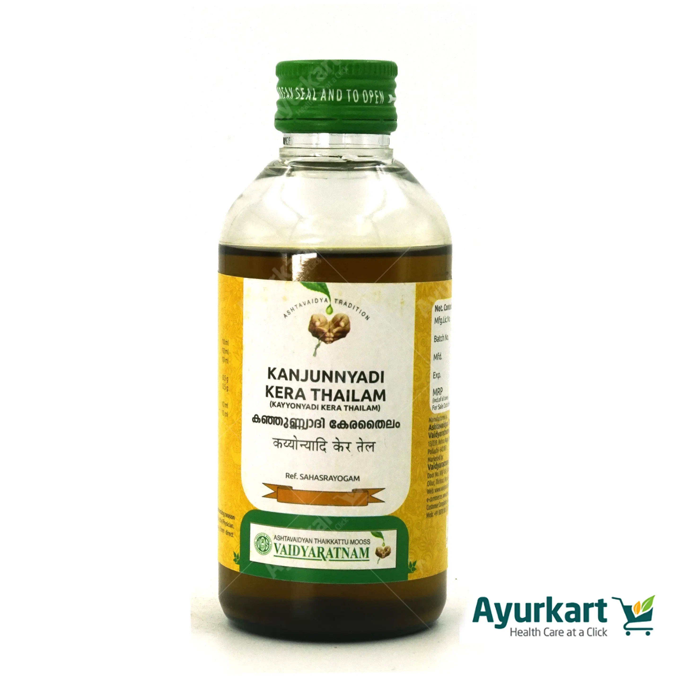 Kayyonyadi Kera Thailam / Kanjunnyadi Kera Tailam - 200ML - Vaidyaratnam - DragonVitality