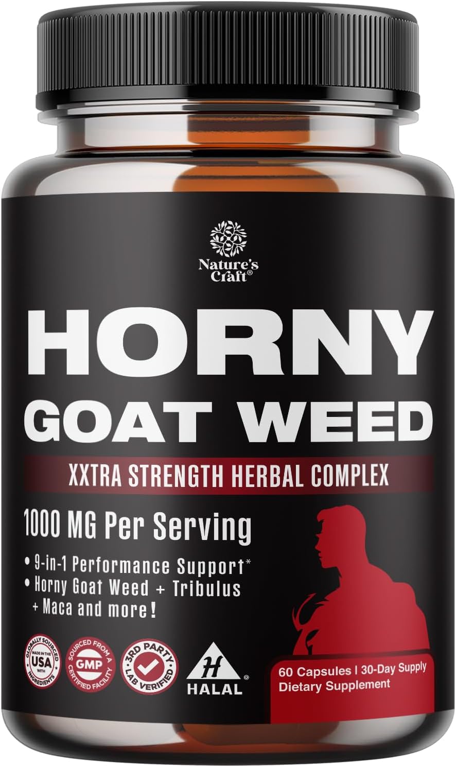 Natures Craft Horny Goat Weed for Men - Extra Strength Male Supplement with Black Maca Root, Tongkat Ali, Saw Palmetto & Panax Ginseng Extract for Stamina & Energy - 90 Capsules - DragonVitality