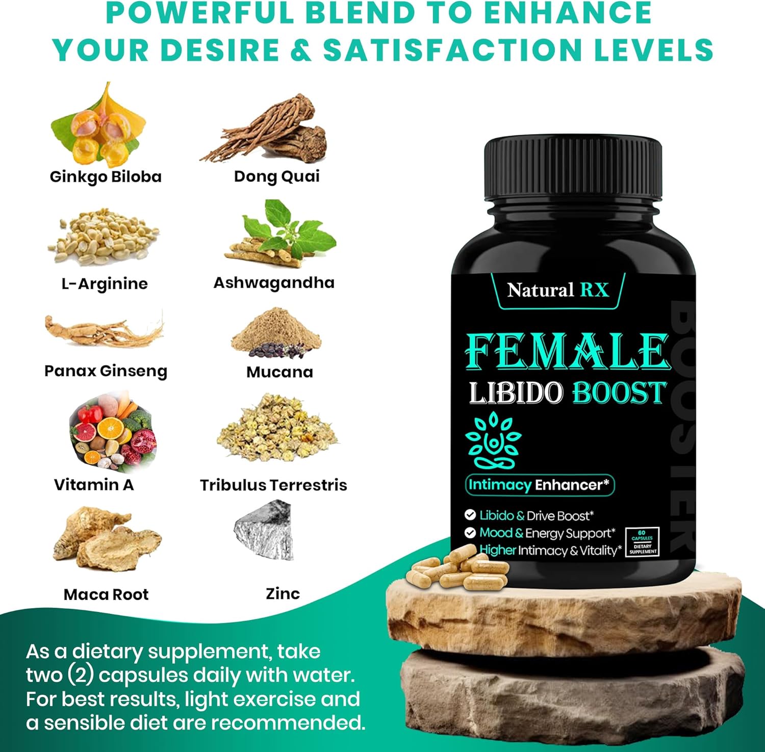 Fast Acting Female Libido Booster | Female Enhancement, Long Lasting, Hormonal Balance | High Intimacy, Increases Drive and Mood with Maca Root, Ginseng, Tribulus, Gingko| Non GMO USA Made 60 Capsules - DragonVitality