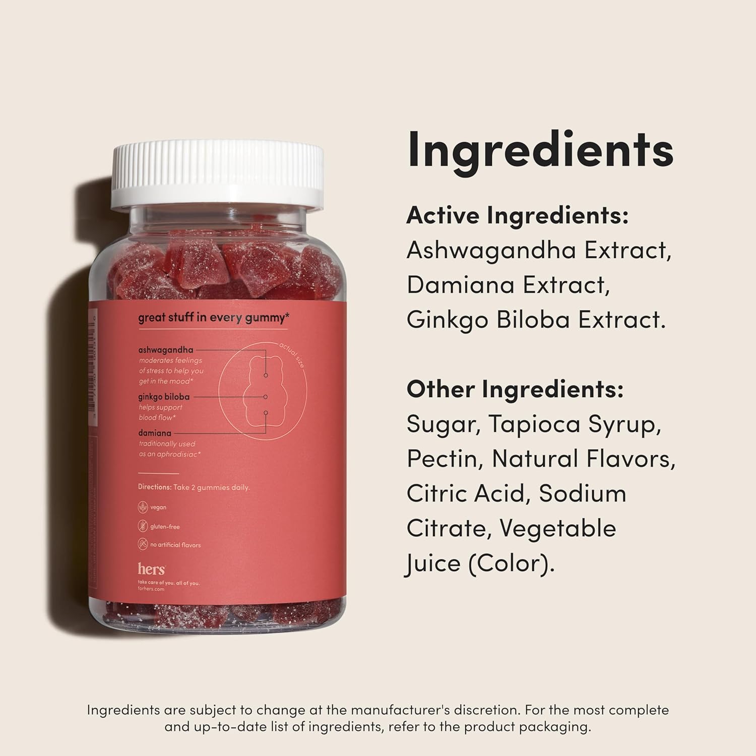 Hers Desire Libido Supplement Gummies for Women - Mood Support & Booster Gummies with Ashwagandha, Ginkgo Biloba & Damiana - No Artificial Sweeteners or Flavors - Sweet Strawberry Flavor, 60 ct - DragonVitality