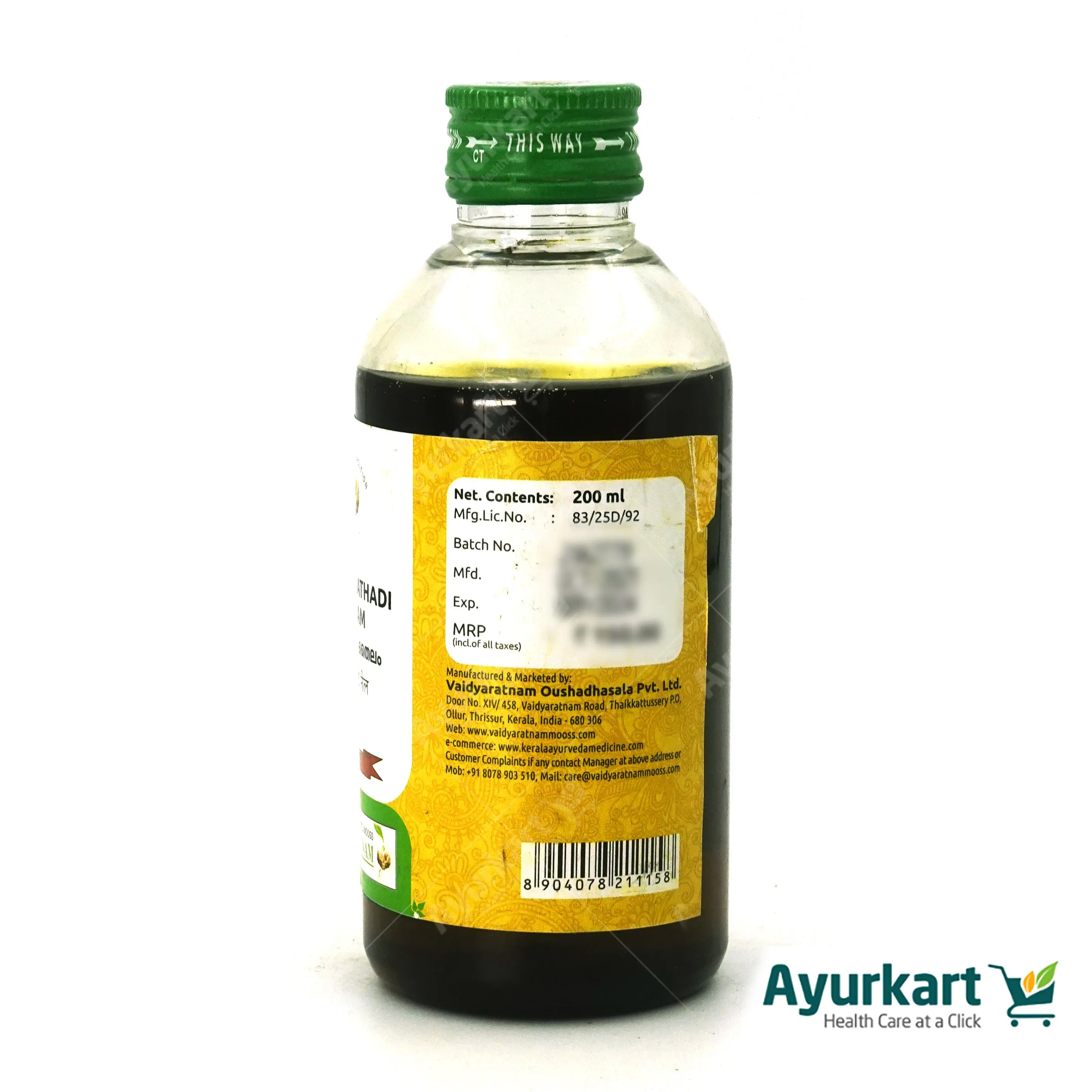 Bhujagalathadi Thailam - 200ML - Vaidyaratnam - DragonVitality