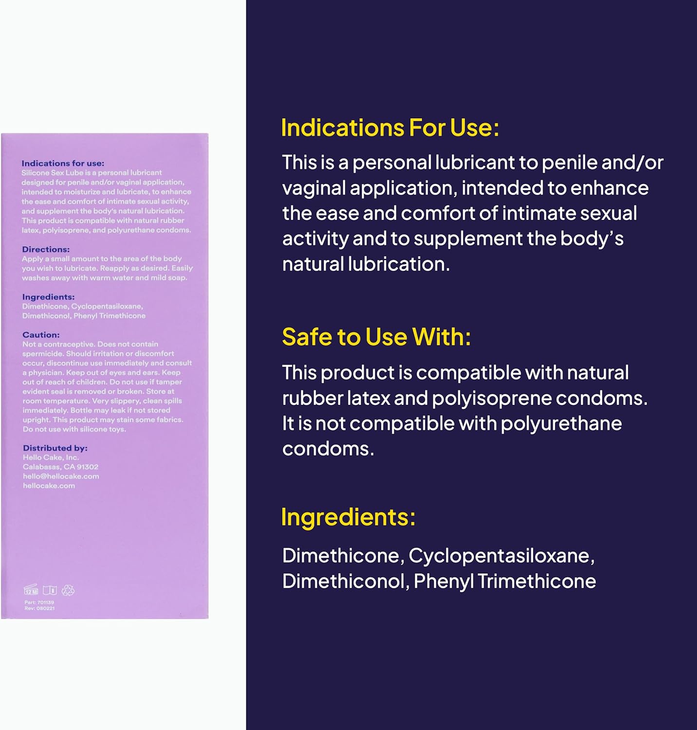 Hello Cake Silicone-Based Personal Lubricant - Hydrating, Long-Lasting, Non-Sticky, Ultra Slippery, Condom Compatible Lube for Men, Women, and Couples 3.3 fl oz - DragonVitality