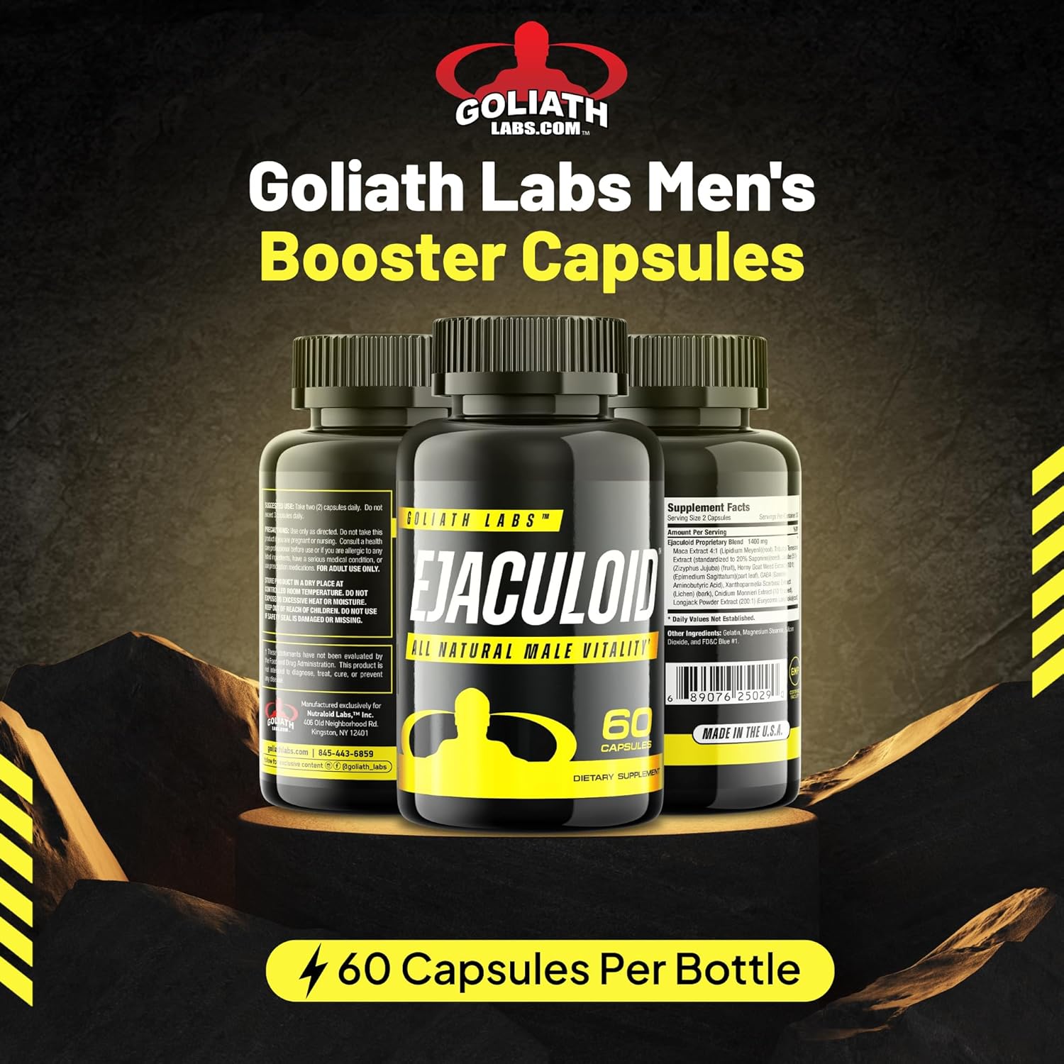 Goliath Labs Men's Booster Capsules [60 Veg Capsules/Bottle] Natural Strength Gainer Pills for Enhancing Male Energy - Supports Longevity, More Volume - Multivitamin Health Supplements - DragonVitality