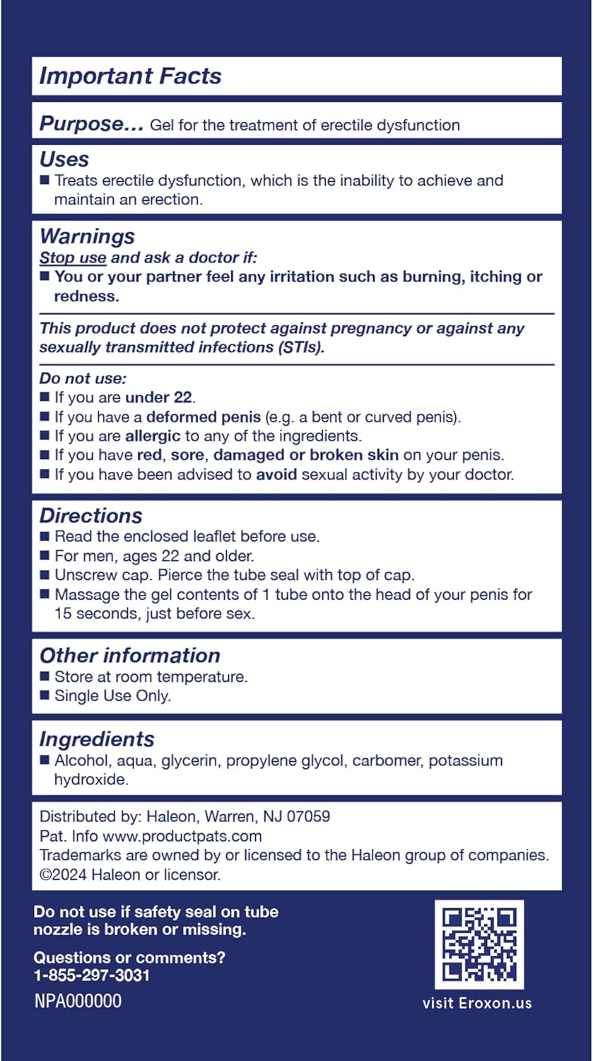 Eroxon Erectile Dysfunction Treatment Gel, New Clinically Proven Topical Gel, Helps Get an Erection Within 10 Minutes, 8 Single Use Tubes - DragonVitality