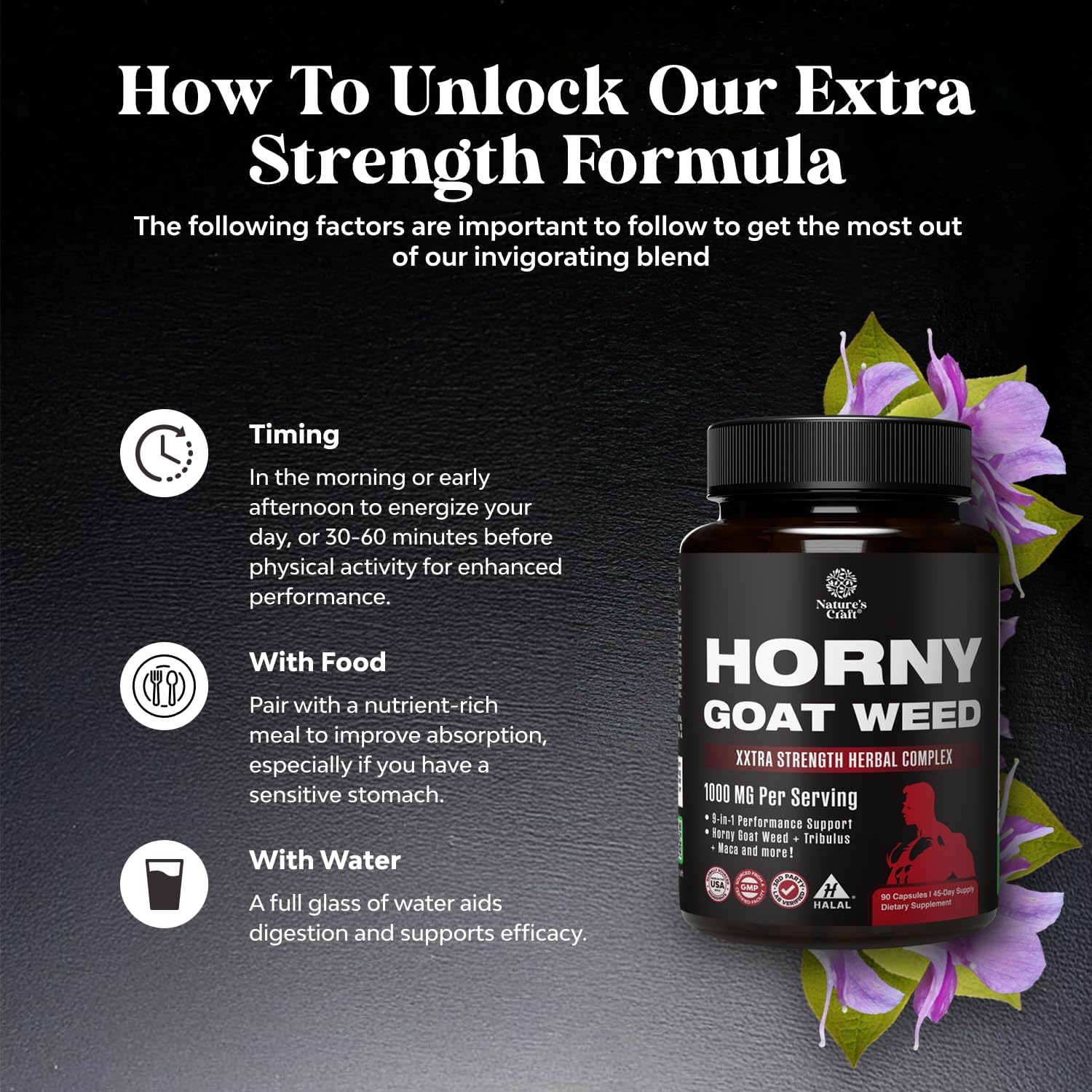 Natures Craft Horny Goat Weed for Men - Extra Strength Male Supplement with Black Maca Root, Tongkat Ali, Saw Palmetto & Panax Ginseng Extract for Stamina & Energy - 90 Capsules - DragonVitality