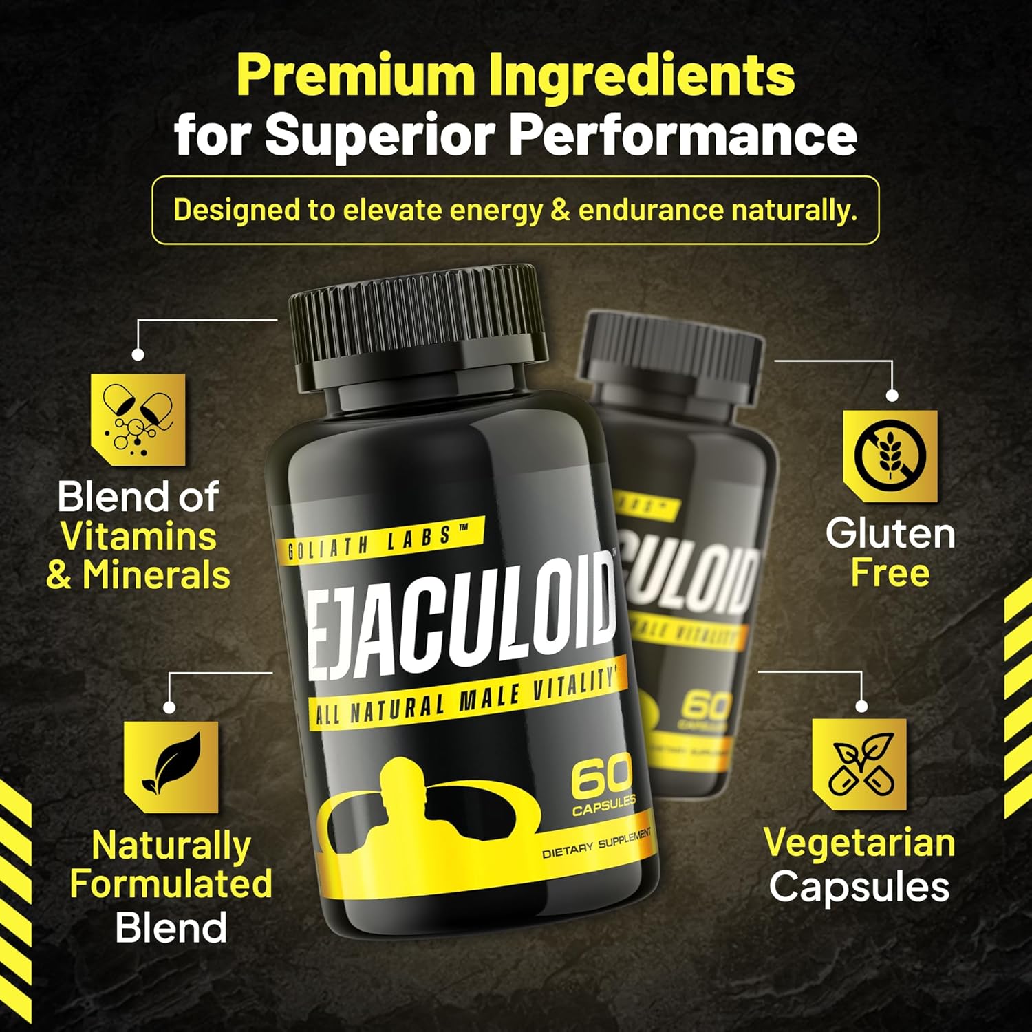 Goliath Labs Men's Booster Capsules [60 Veg Capsules/Bottle] Natural Strength Gainer Pills for Enhancing Male Energy - Supports Longevity, More Volume - Multivitamin Health Supplements - DragonVitality