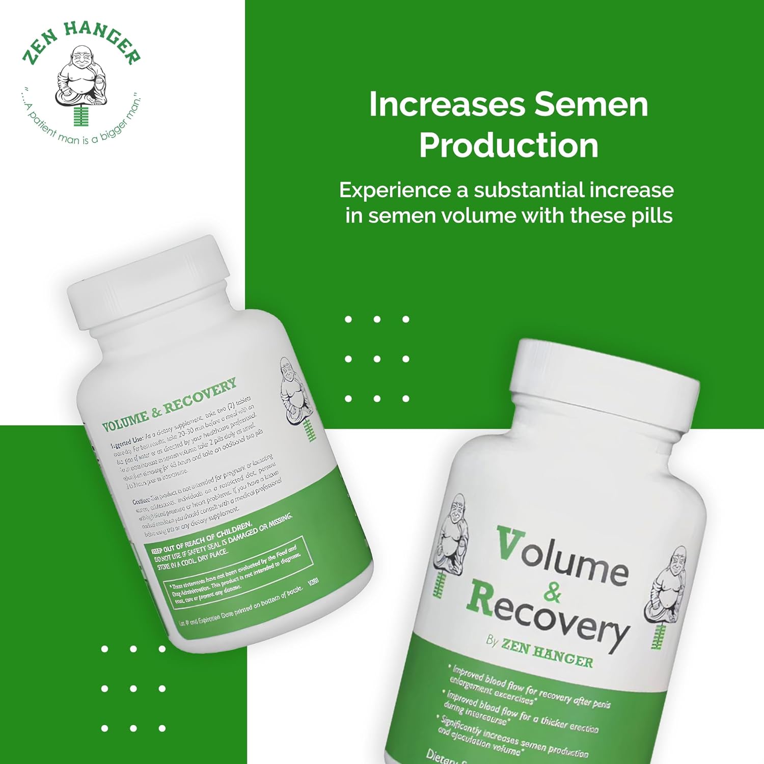 Zen Hanger Male Size Enhancement Pills (60 Count/Bottle, 2 Bottles) - Mens Supplement for Volume & Recovery After Enlargement Exercises - Penis Girth & Enlargement Pills - DragonVitality