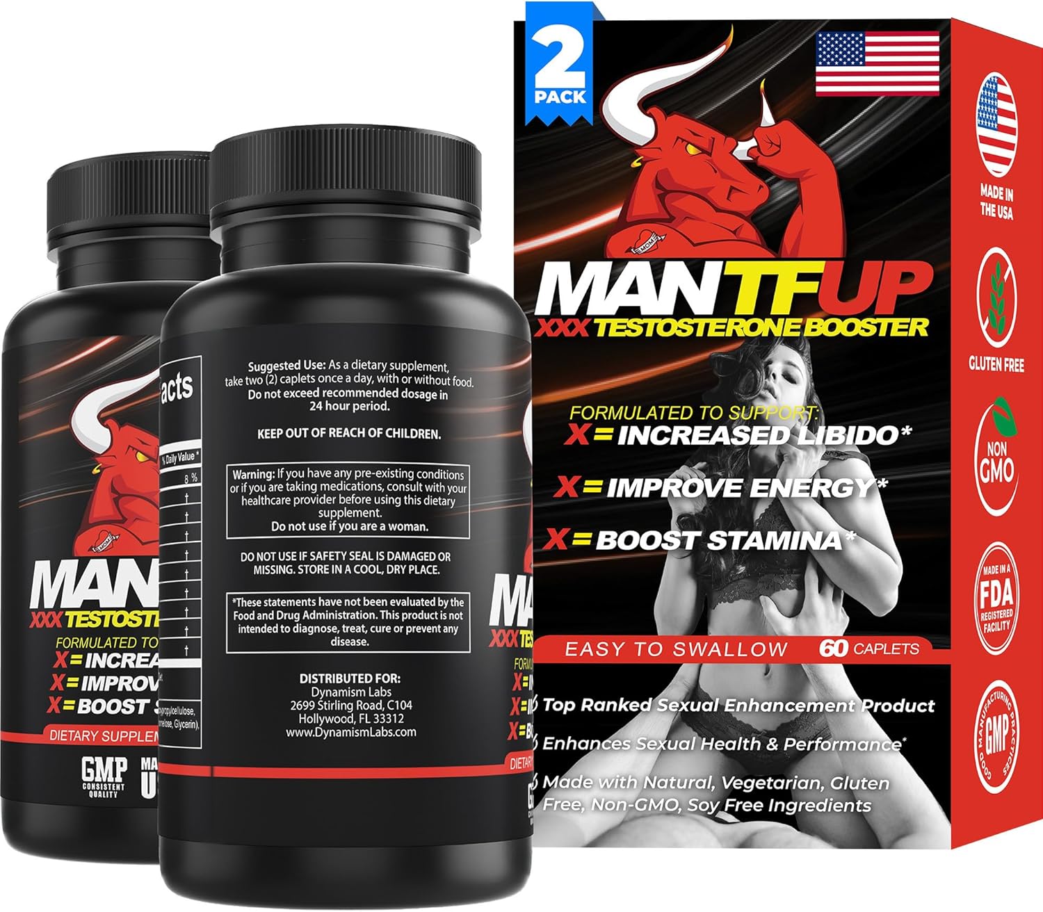 MANTFUP Vitality Enhancer for Men | Fast-Acting Testosterone Booster & Daily Supplement to Support Male Health & Libido | Potenciadores de Testosterona | Made in USA (1 Month Supply, 60 Caplets) - DragonVitality