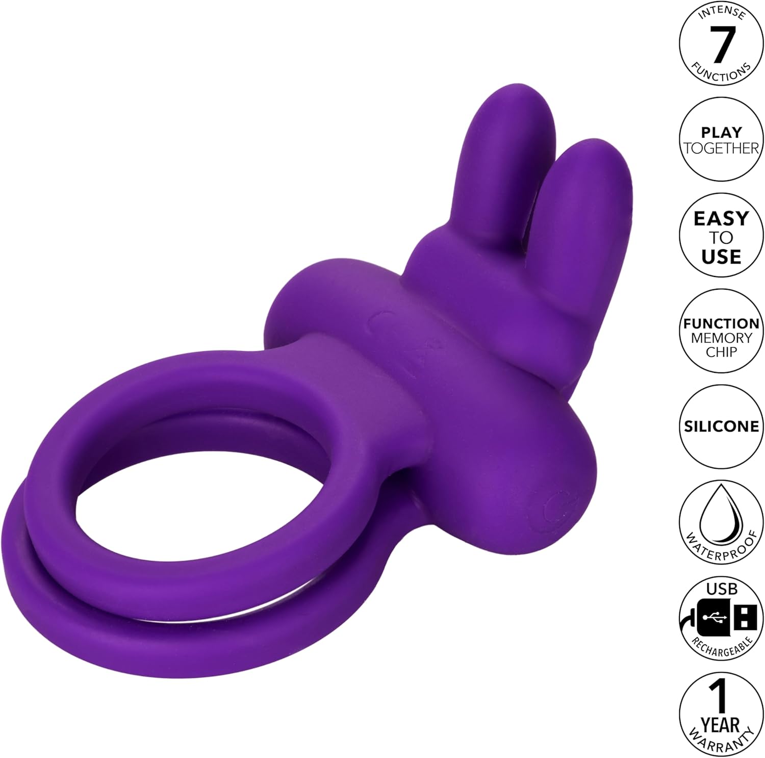 CalExotics Silicone Rechargeable Dual Rockin’ Rabbit Enhancer, Vibrating Cock Ring for Couple Adult Sex Toy Purple SE-1843-20-3 - DragonVitality