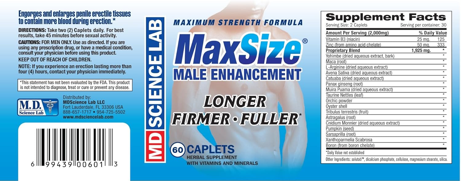 MD Science Labs Max Size, Sexual Performance Enhancer, 60 Capsules - DragonVitality
