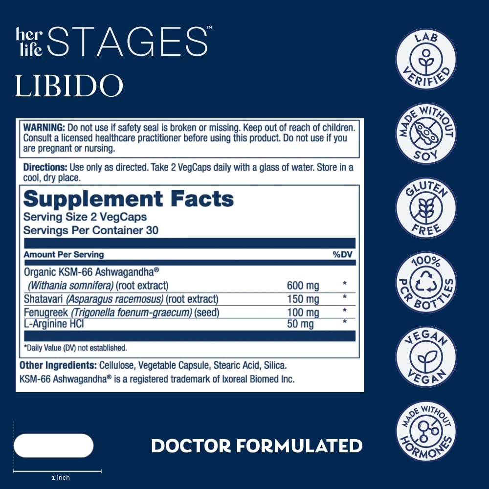 SOLARAY Libido her Life Stages - Supports Natural Lubrication and Libido Increase for Women - Shatavari, Fenugreek, Organic Ashwagandha Capsules - Made Without Hormones - 30 Servings, 60 VegCaps - DragonVitality