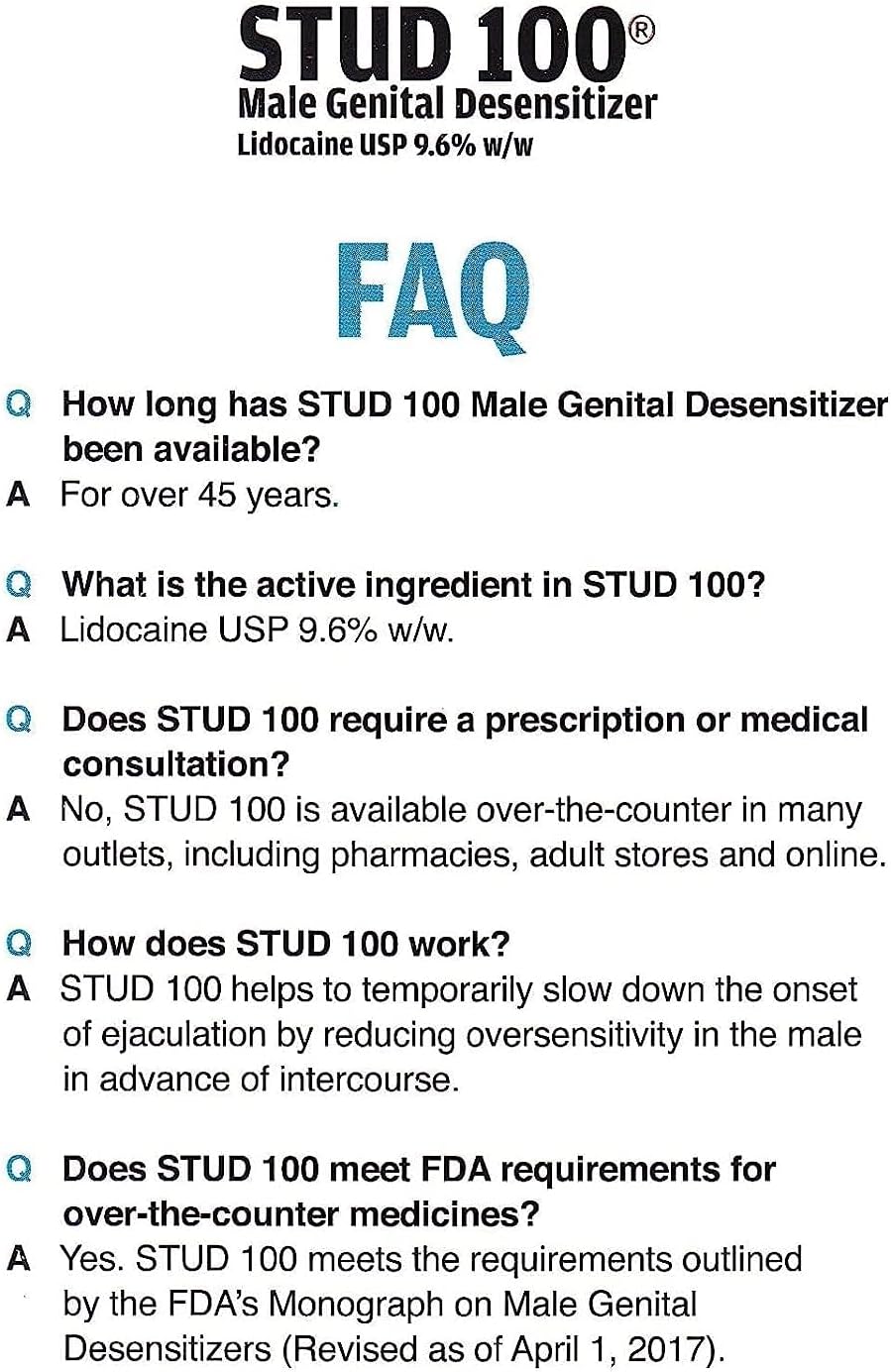 Stud 100 Male Genital Desensitizer Spray, 7/16- Fl Ounce Box - DragonVitality