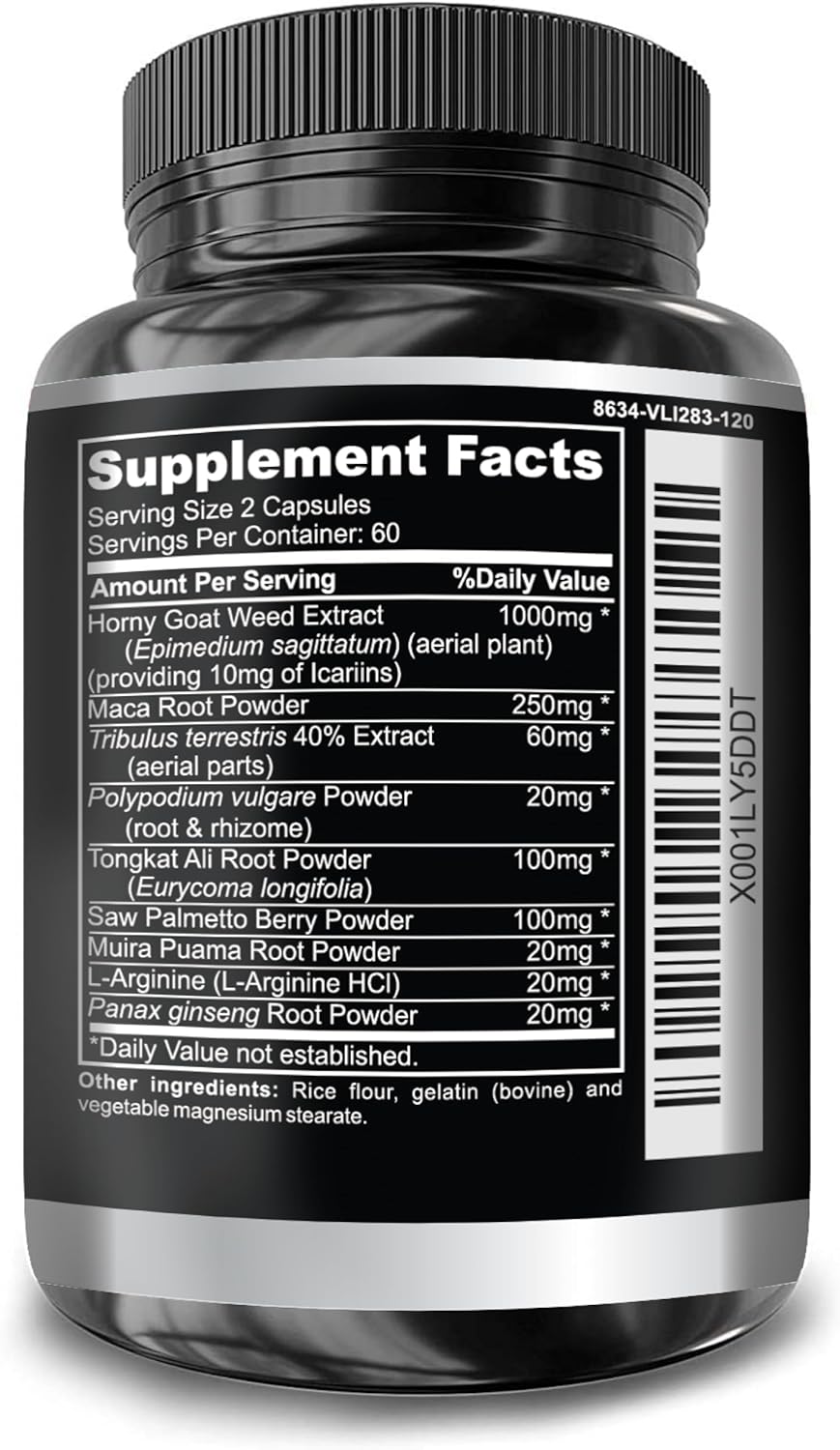 Super Strength 1590mg Horny Goat Weed 120 Capsules With Maca Arginine & Ginseng - Naturally Boost your Health, Workout Performance, Endurance & Energy, Joint Health For Men & Women (120C) - DragonVitality