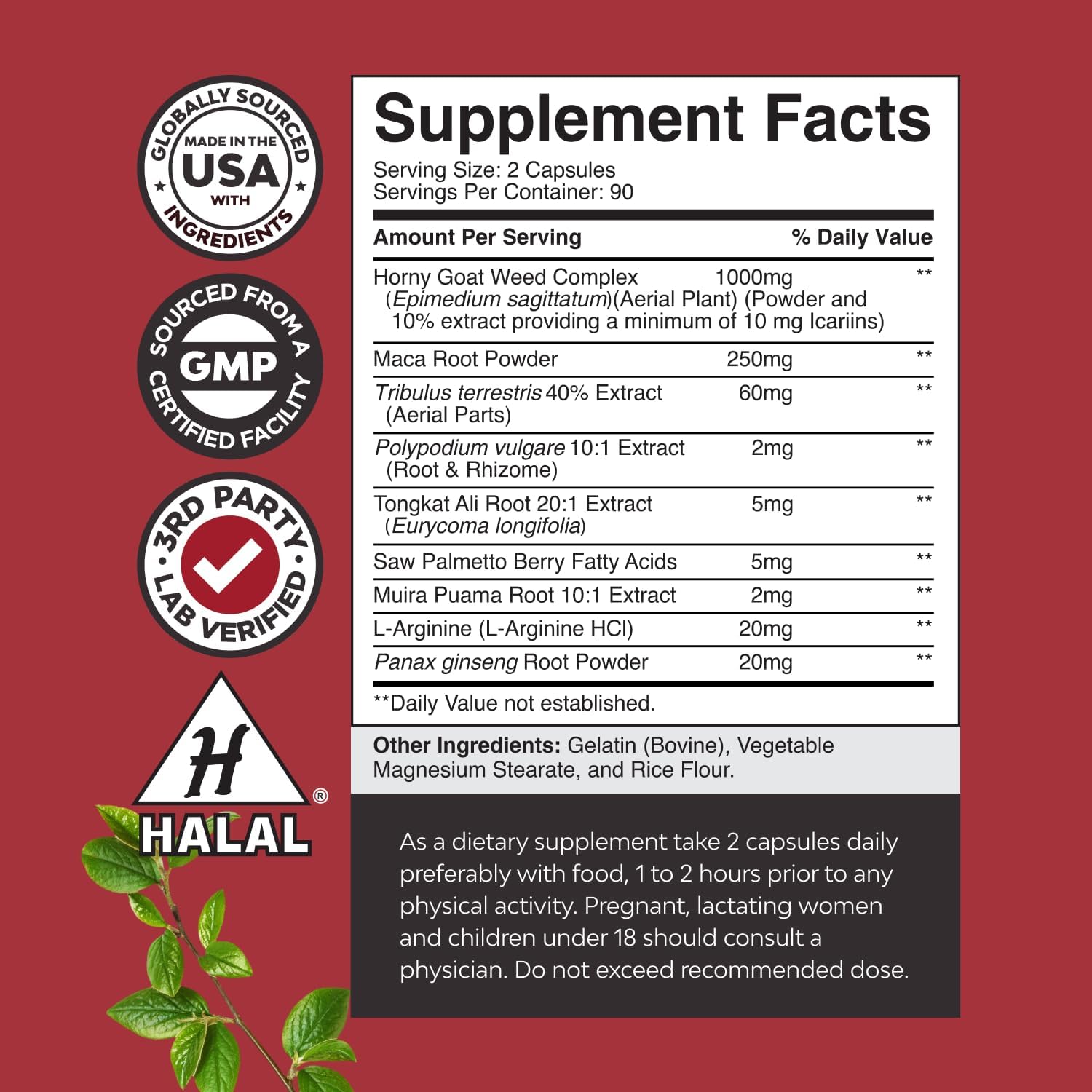 Natures Craft Horny Goat Weed for Men - Extra Strength Male Supplement with Black Maca Root, Tongkat Ali, Saw Palmetto & Panax Ginseng Extract for Stamina & Energy - 90 Capsules - DragonVitality