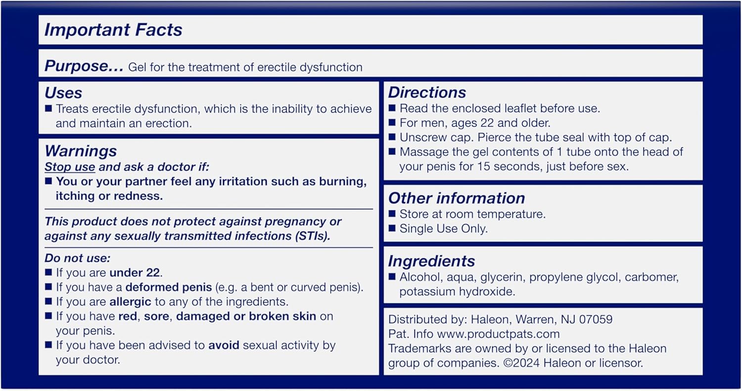 Eroxon Erectile Dysfunction Treatment Gel, New Clinically Proven Topical Gel, Helps Get an Erection Within 10 Minutes, 4 Single Use Tubes - DragonVitality