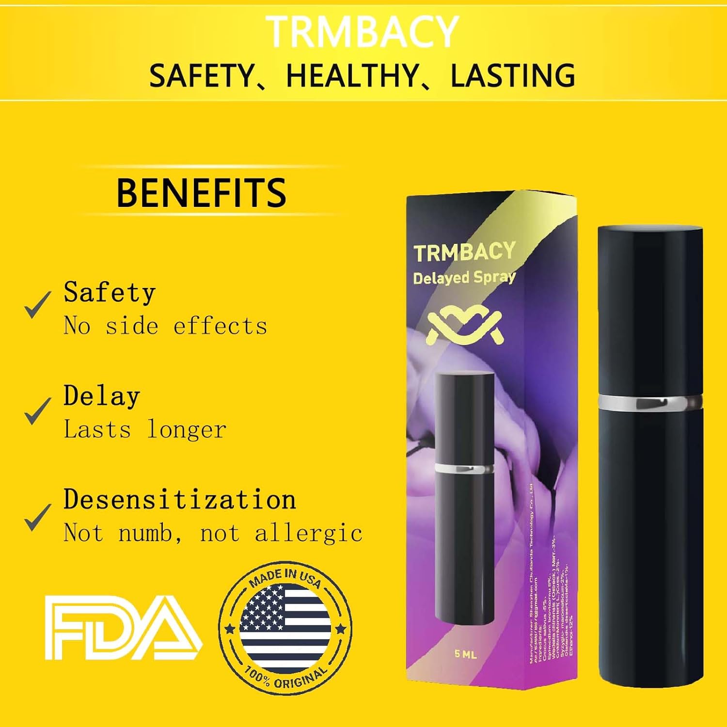 Trmbacy - Men Enhancers - Desensitizing Delay Spray for Men clinically Proven to Help You Last Longer in Bed - Delay and Enhance Pleasure - Delay Sprayer-5ml (Yellow)… - DragonVitality