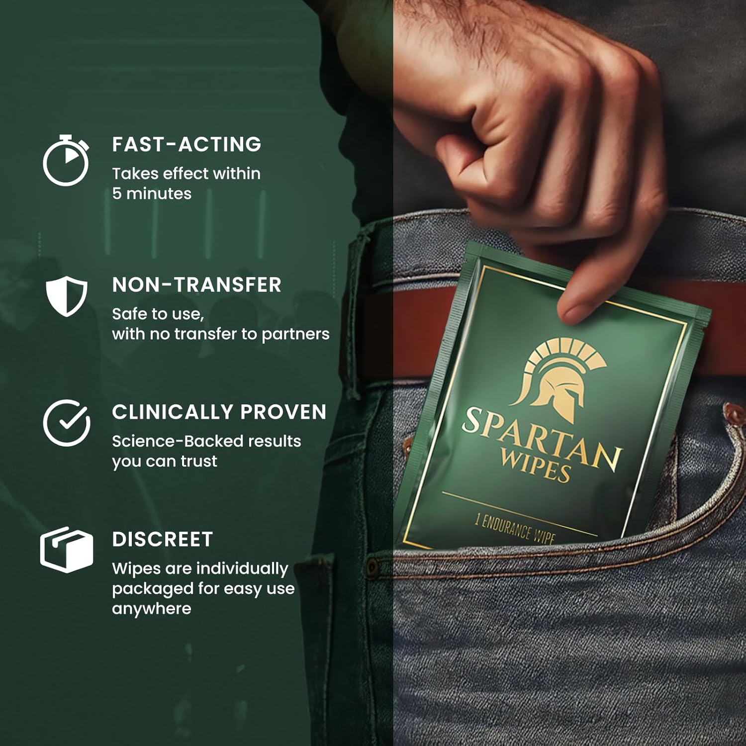 Spartan Wipes - 7% Benzocaine Delay Wipes for Men | Fast-Acting & Long-Lasting Formula | 7 Individually Wrapped Packets for Premature Ejaculation Control, Enhanced Performance and Desensitizing Relief - DragonVitality
